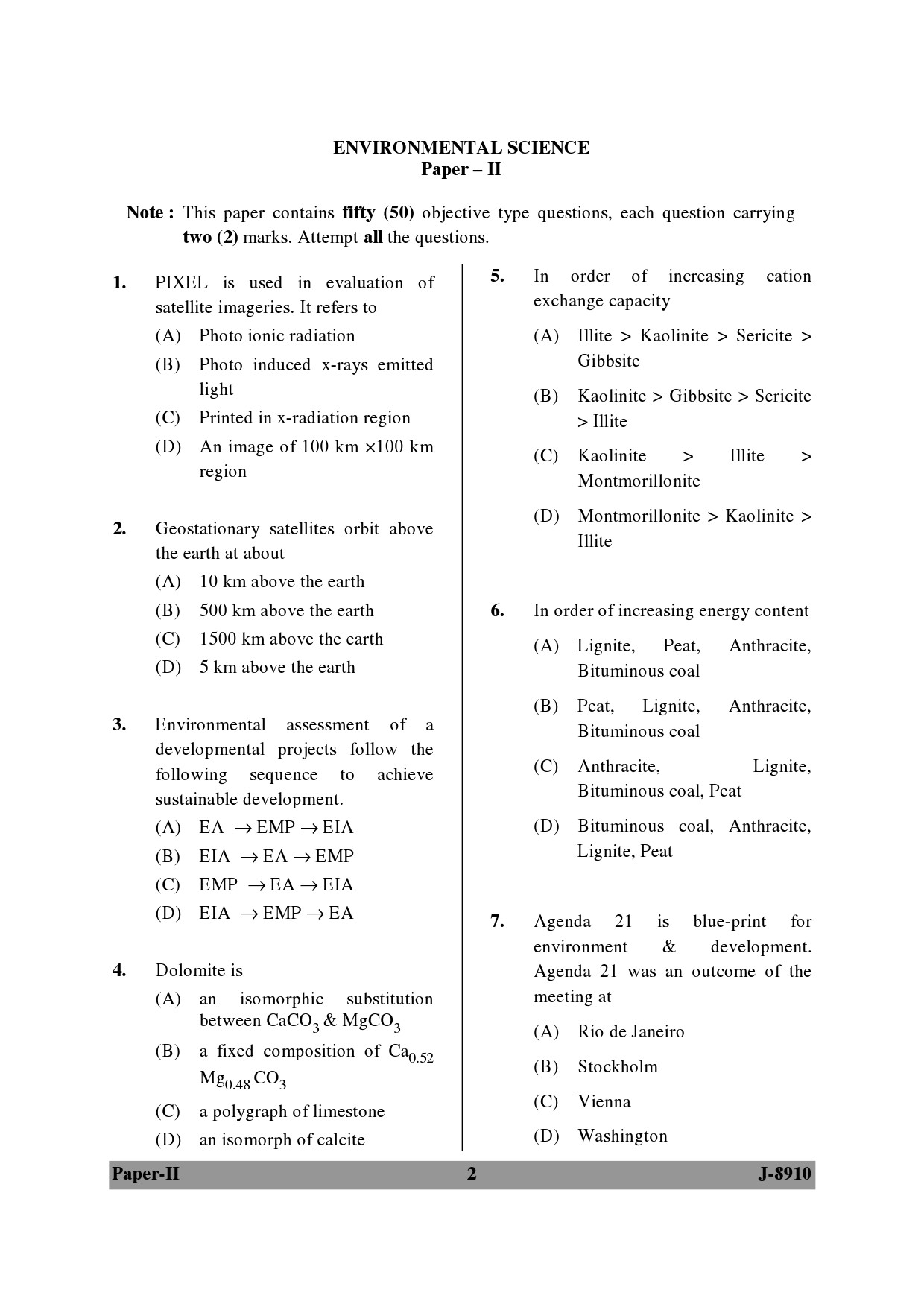 UGC NET Environmental Science Question Paper II June 2010 2