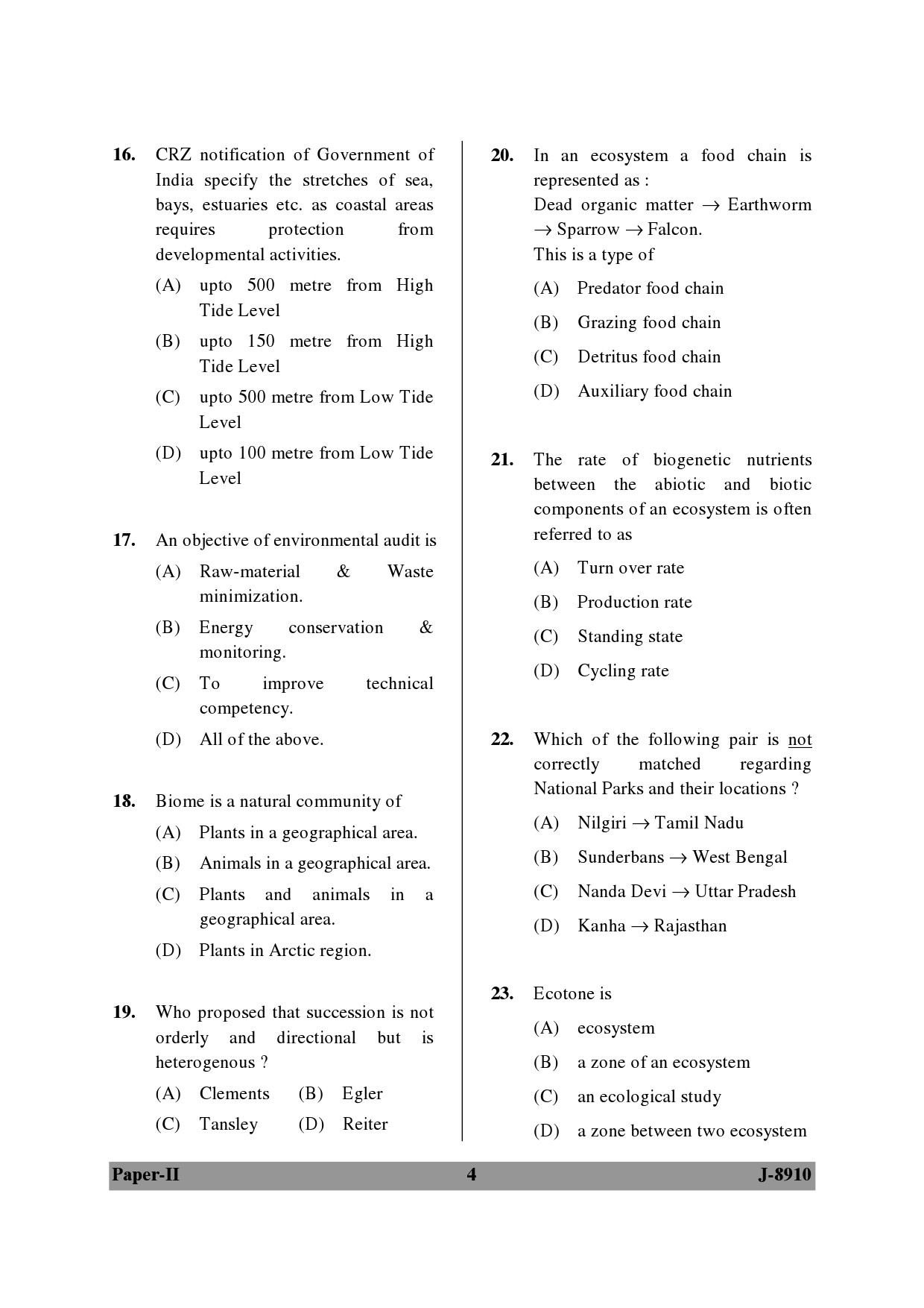 UGC NET Environmental Science Question Paper II June 2010 4