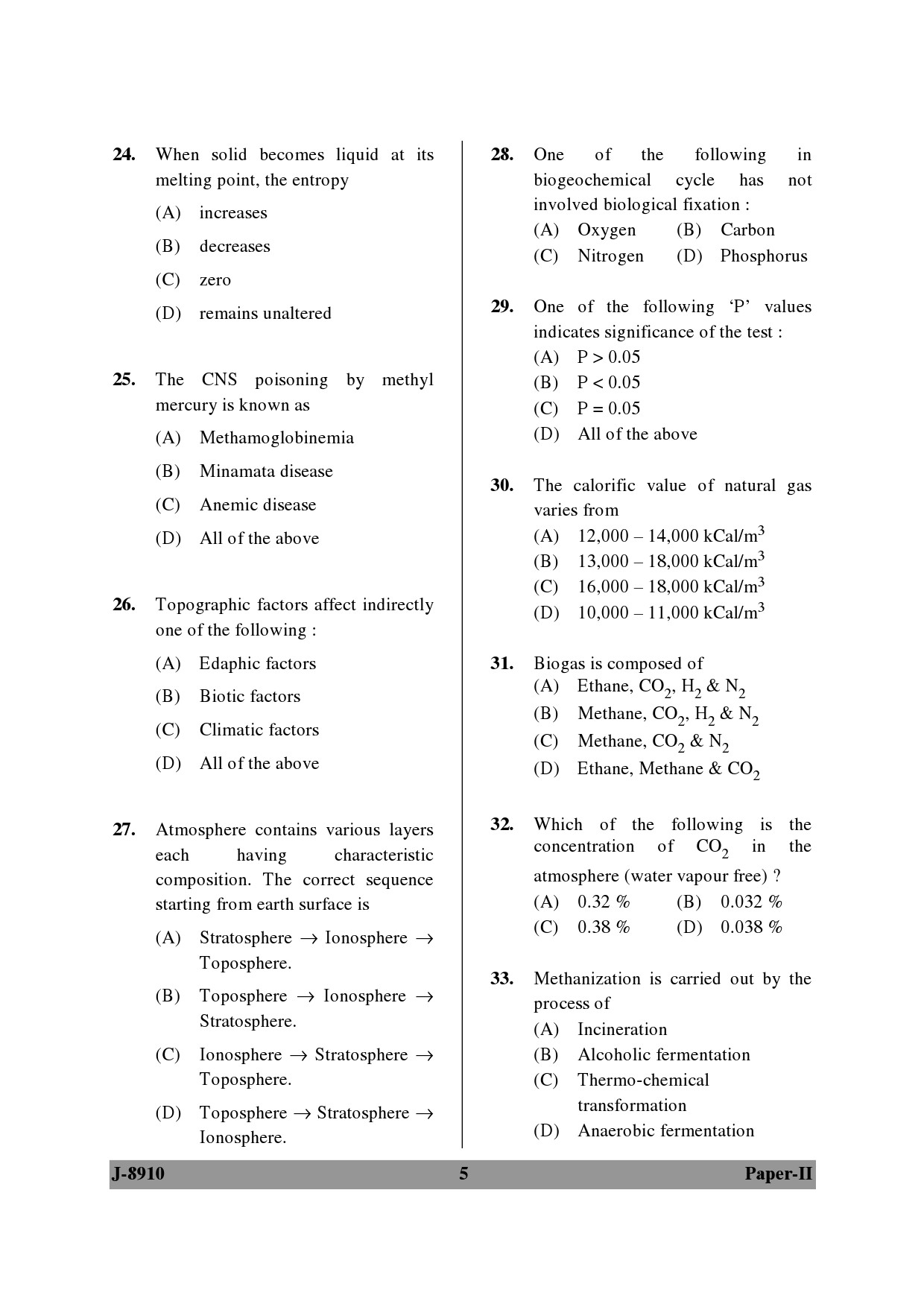 UGC NET Environmental Science Question Paper II June 2010 5