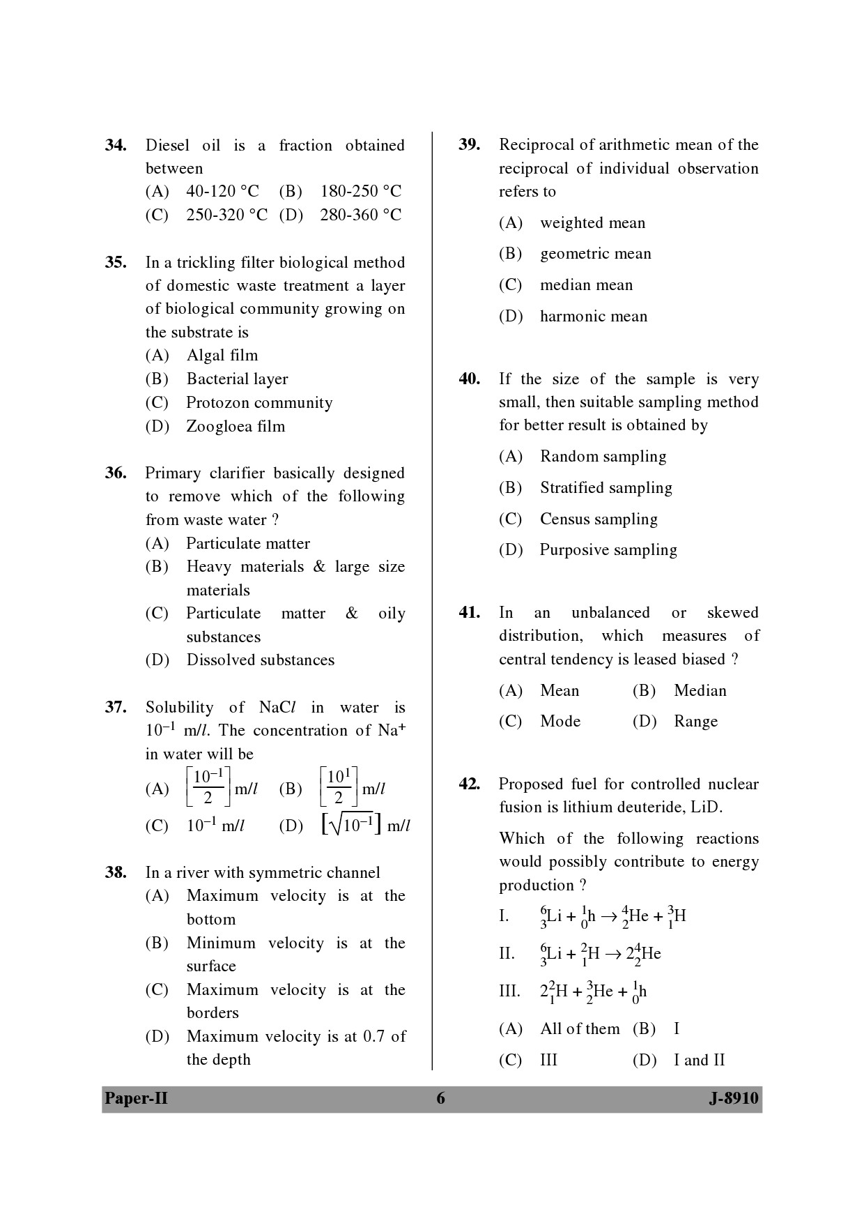 UGC NET Environmental Science Question Paper II June 2010 6