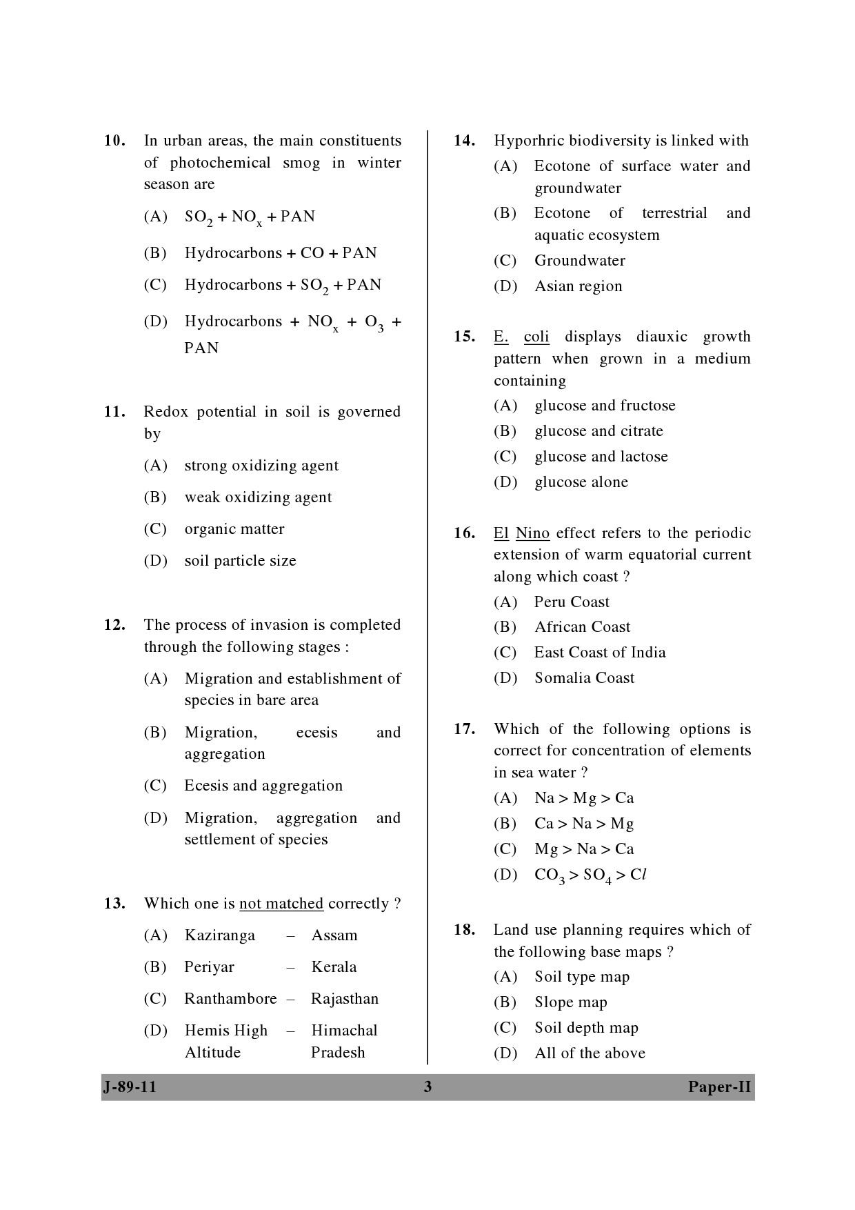 UGC NET Environmental Science Question Paper II June 2011 3