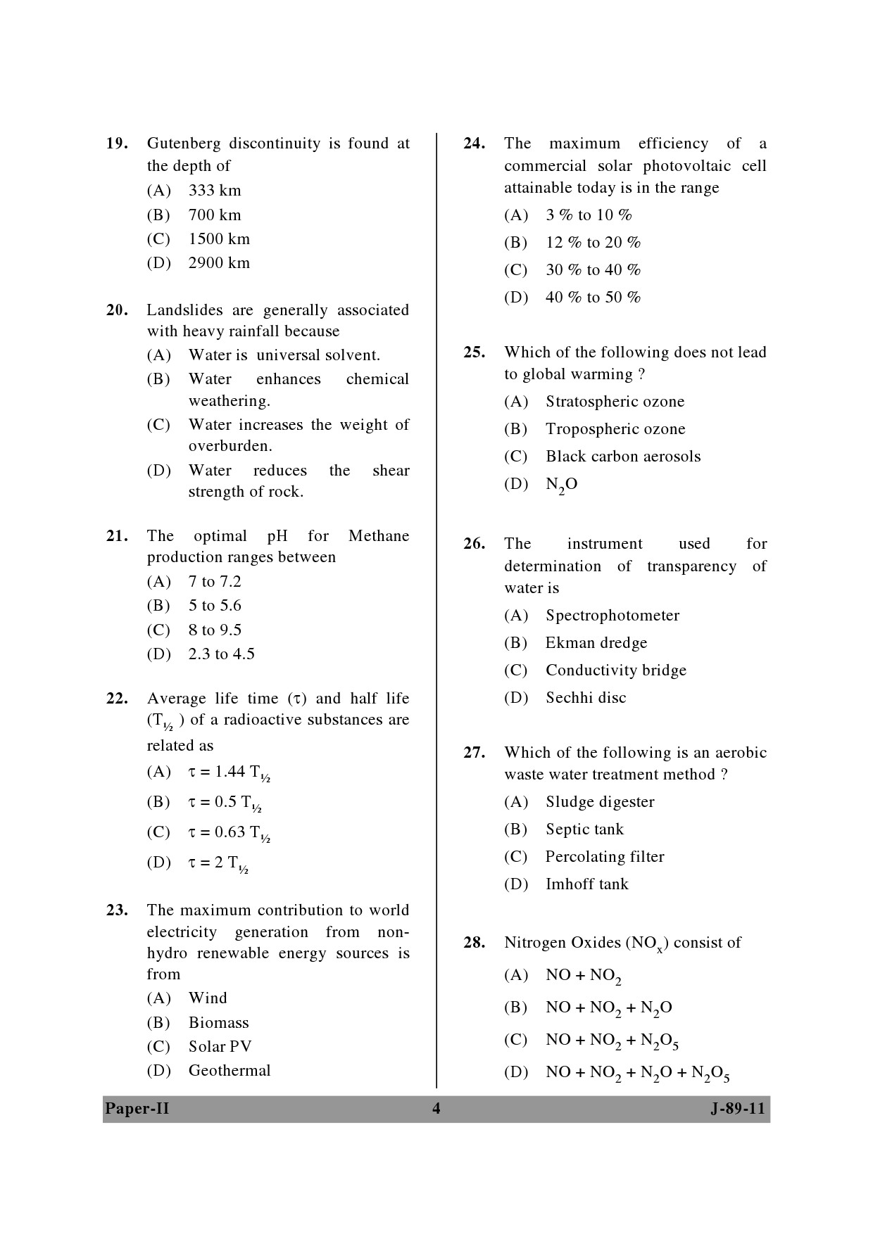 UGC NET Environmental Science Question Paper II June 2011 4