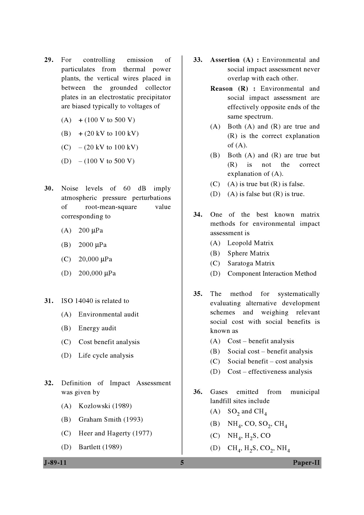 UGC NET Environmental Science Question Paper II June 2011 5