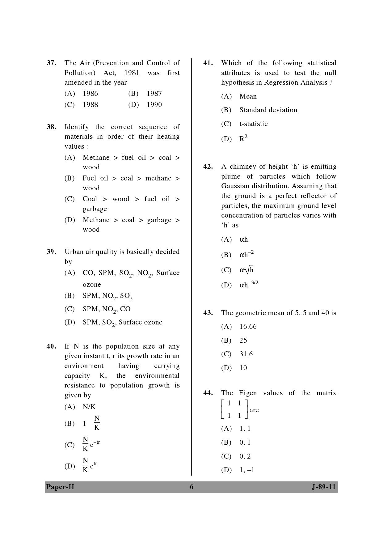 UGC NET Environmental Science Question Paper II June 2011 6