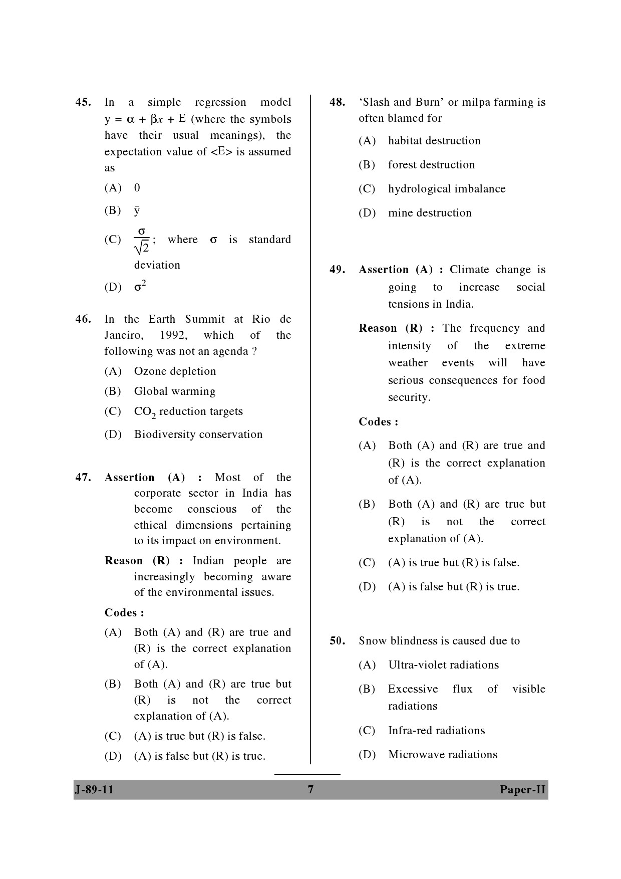 UGC NET Environmental Science Question Paper II June 2011 7