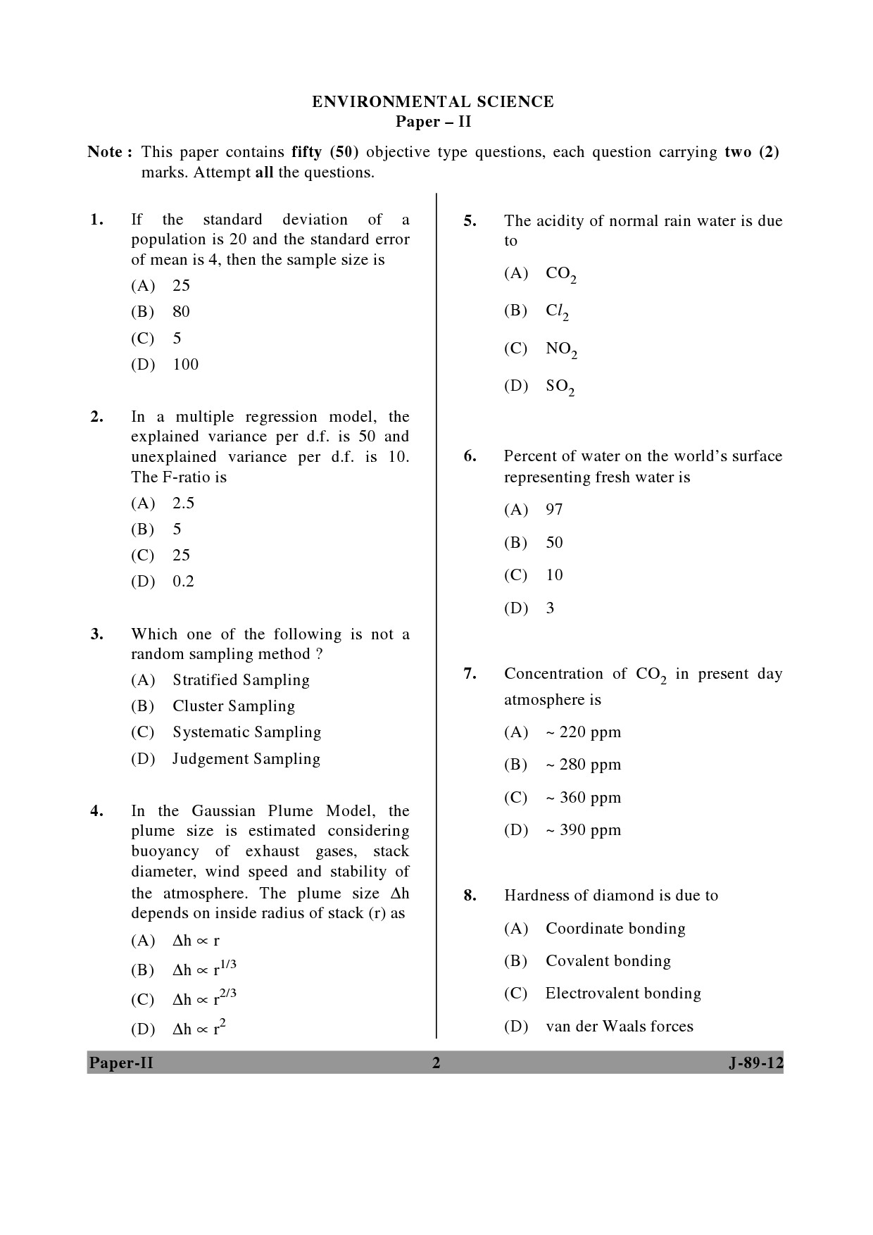 UGC NET Environmental Science Question Paper II June 2012 2