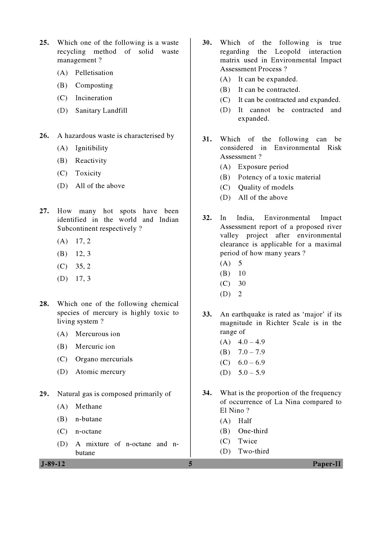 UGC NET Environmental Science Question Paper II June 2012 5