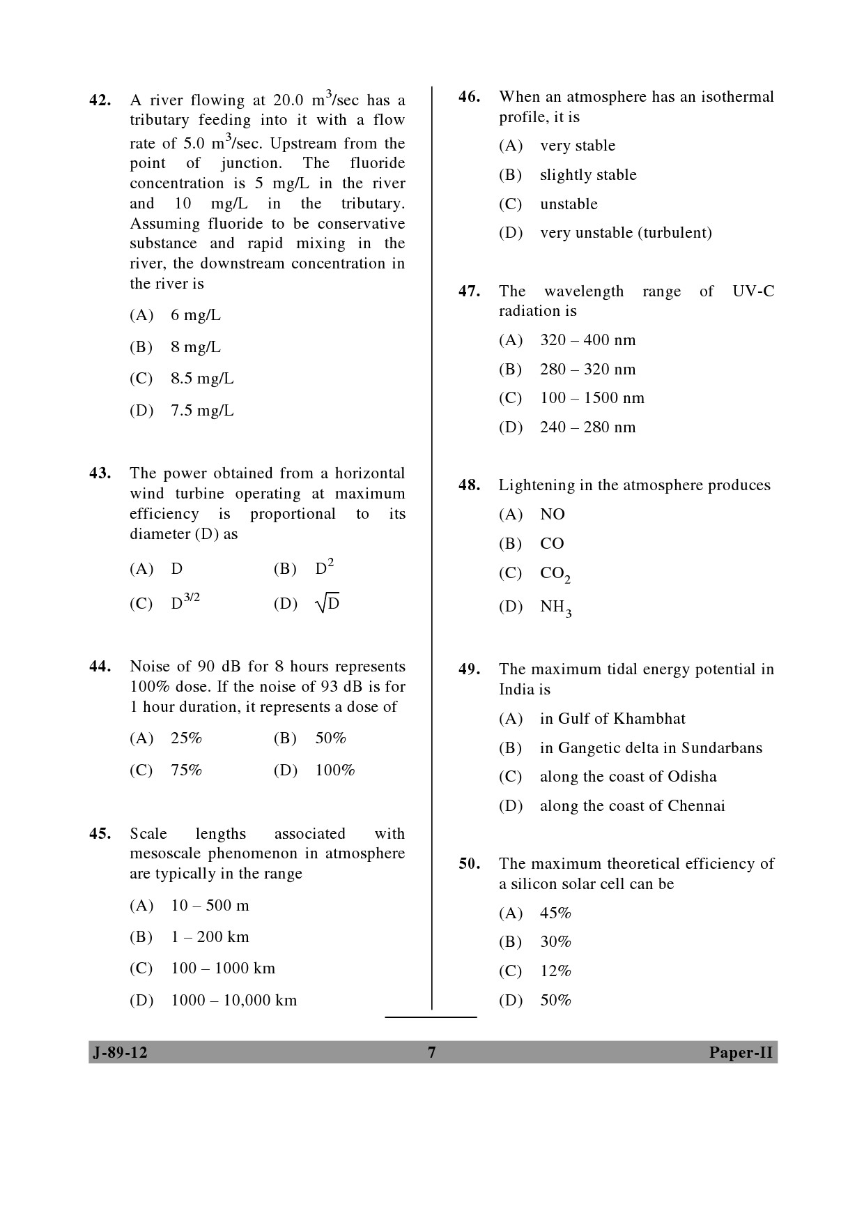 UGC NET Environmental Science Question Paper II June 2012 7