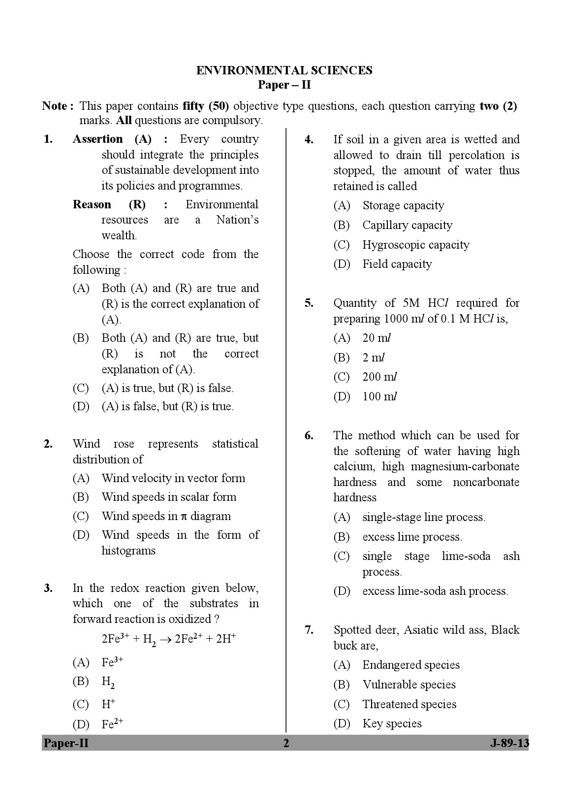 UGC NET Environmental Science Question Paper II June 2013 2