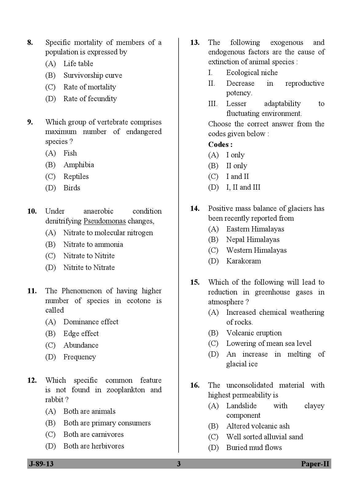 UGC NET Environmental Science Question Paper II June 2013 3