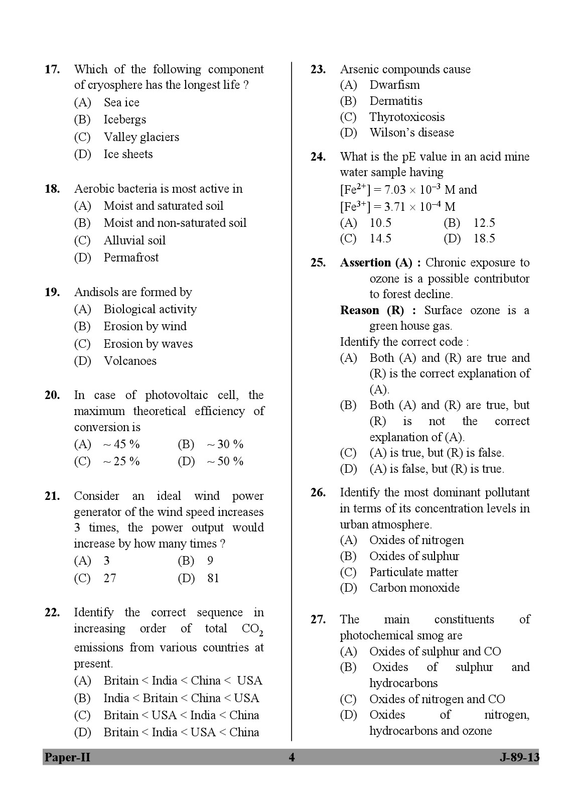 UGC NET Environmental Science Question Paper II June 2013 4