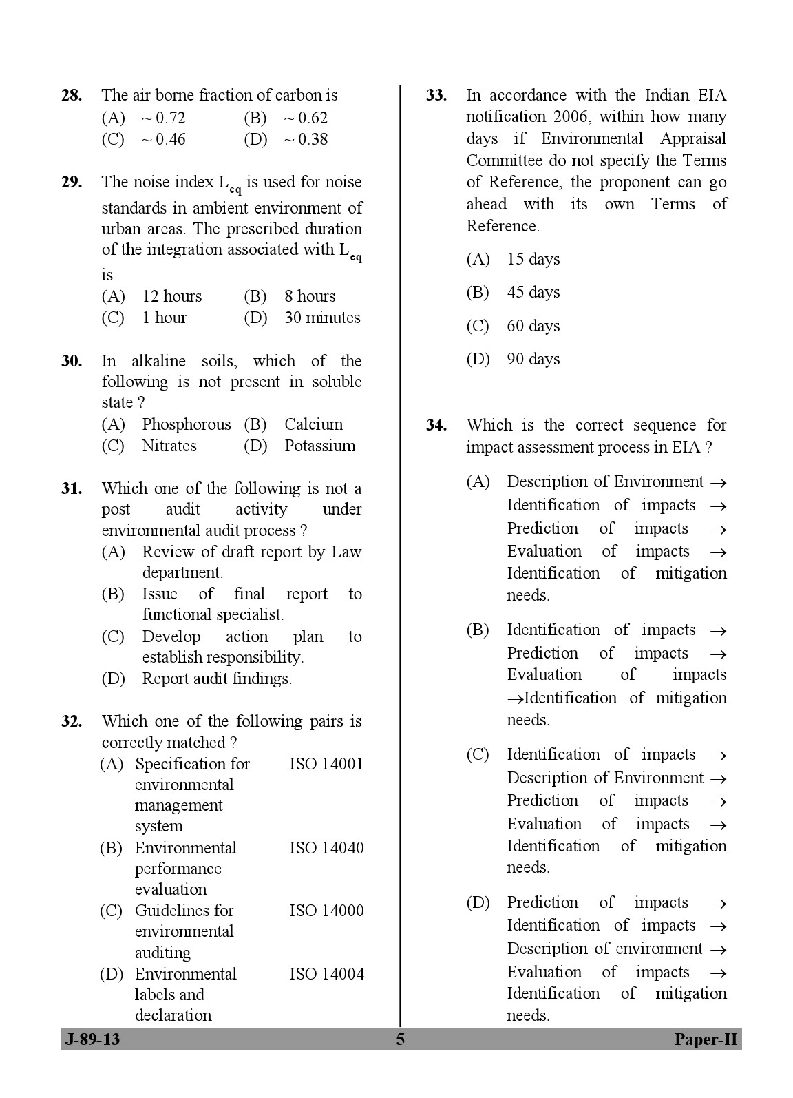 UGC NET Environmental Science Question Paper II June 2013 5