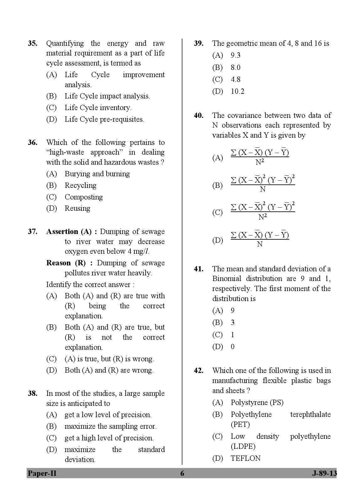 UGC NET Environmental Science Question Paper II June 2013 6