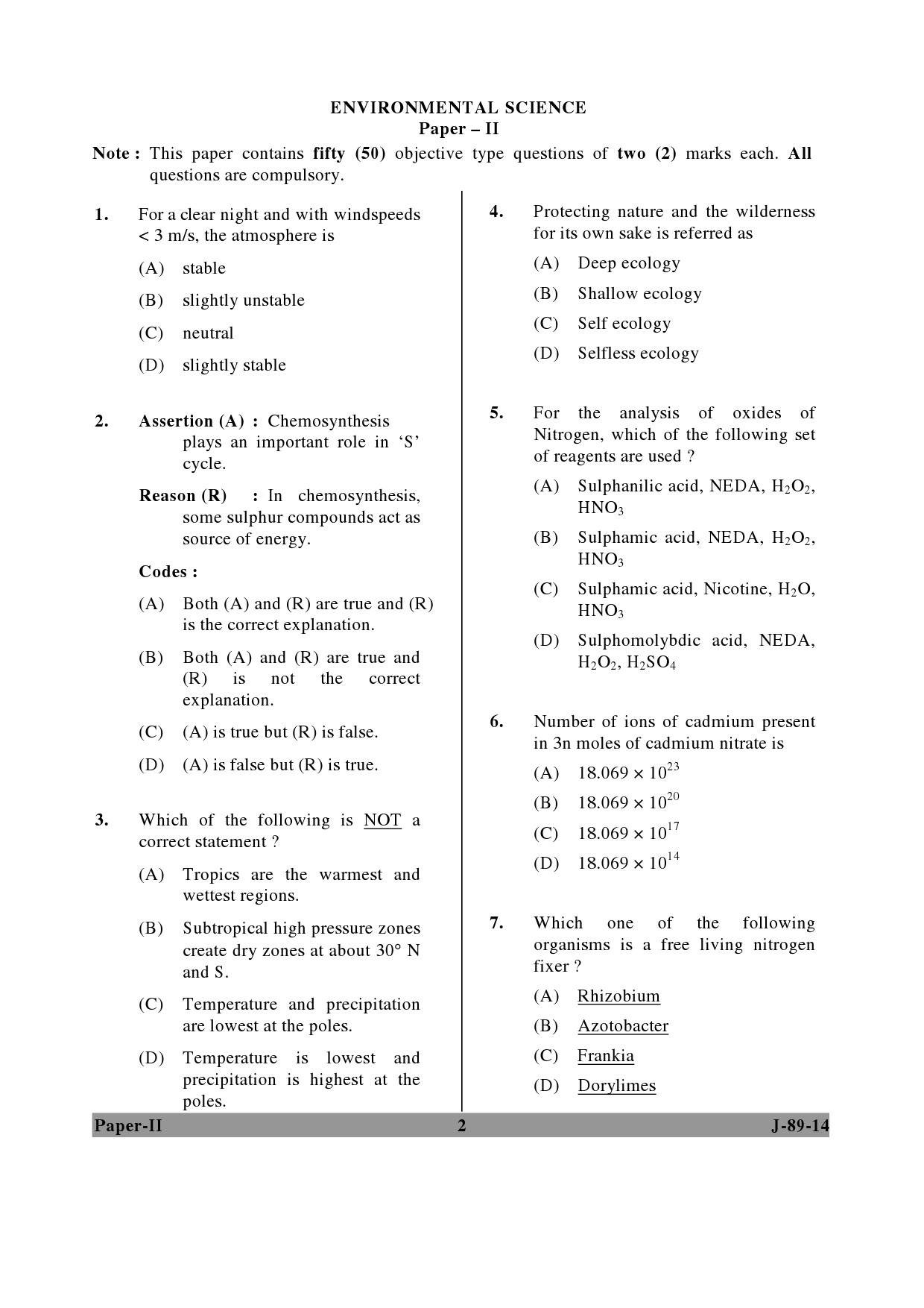 UGC NET Environmental Science Question Paper II June 2014 2