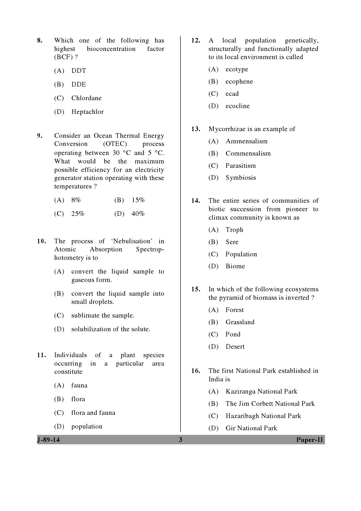 UGC NET Environmental Science Question Paper II June 2014 3
