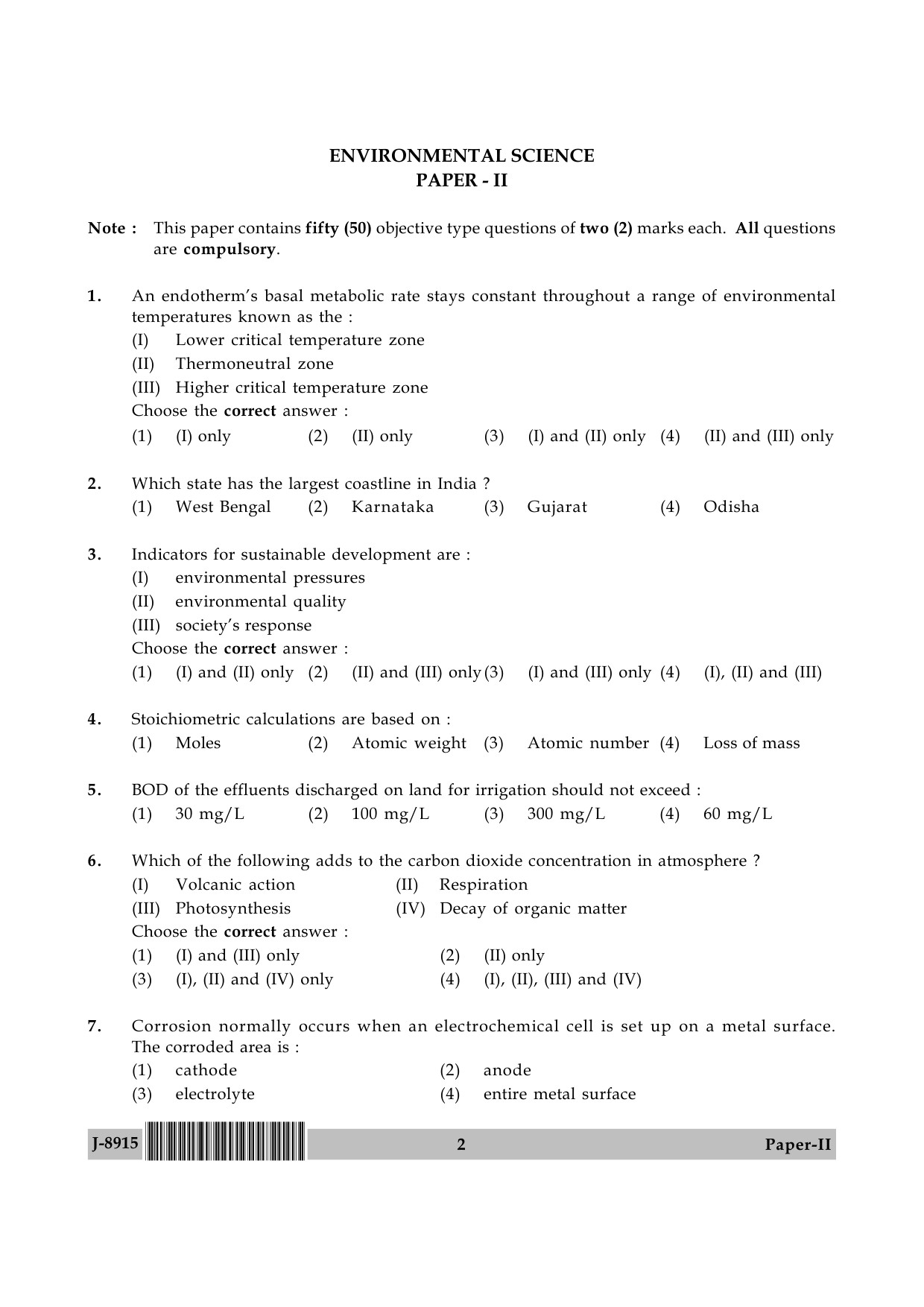 UGC NET Environmental Science Question Paper II June 2015 2