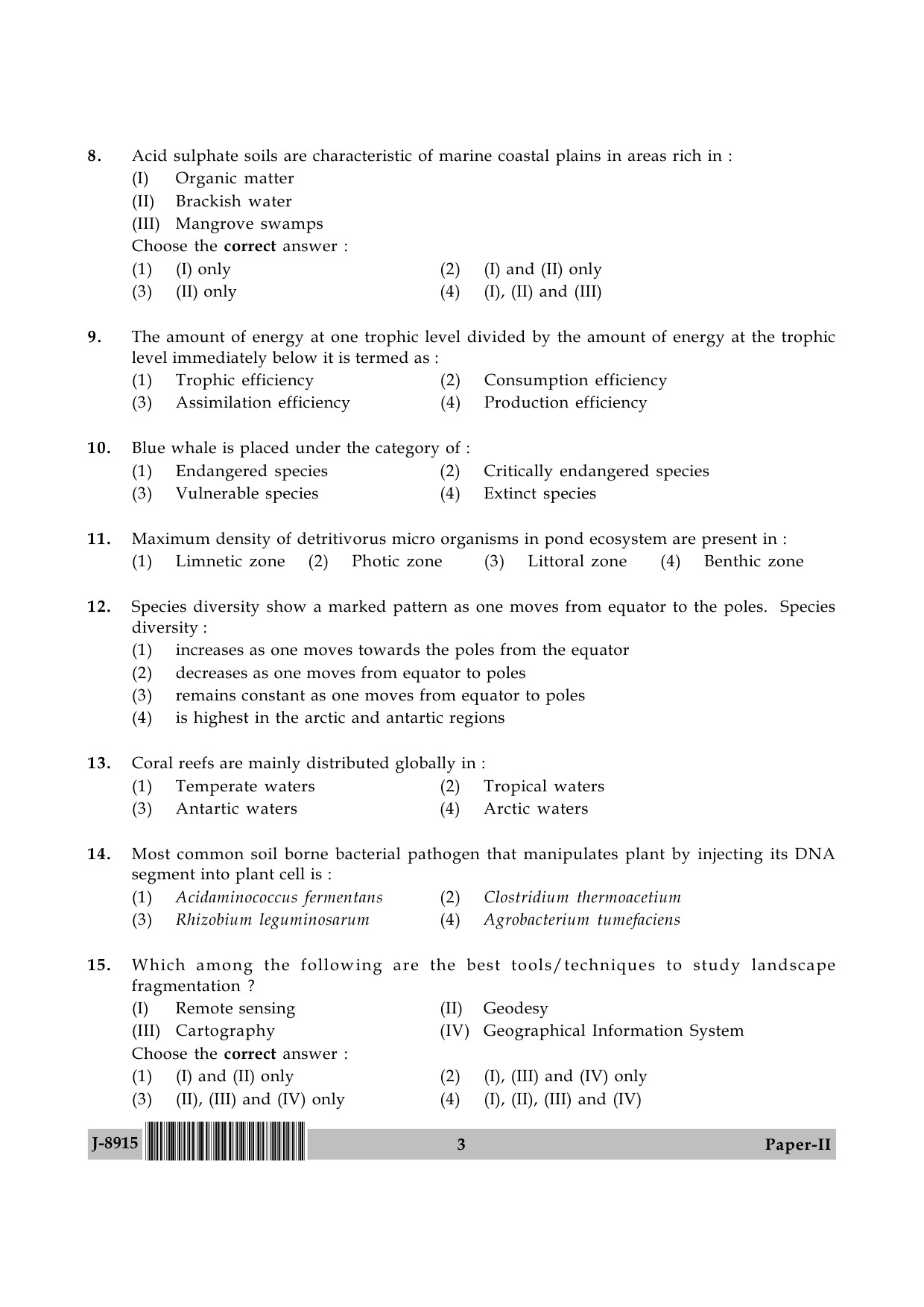 UGC NET Environmental Science Question Paper II June 2015 3