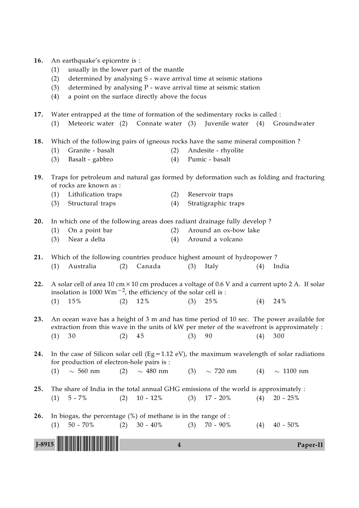 UGC NET Environmental Science Question Paper II June 2015 4