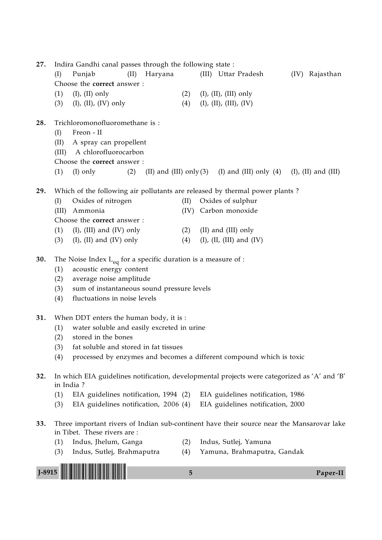 UGC NET Environmental Science Question Paper II June 2015 5