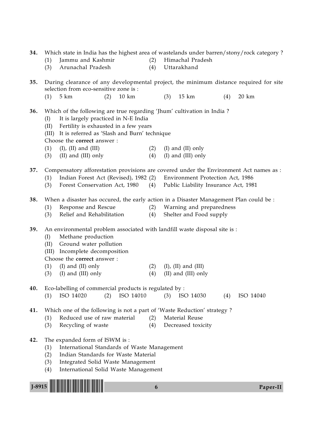 UGC NET Environmental Science Question Paper II June 2015 6