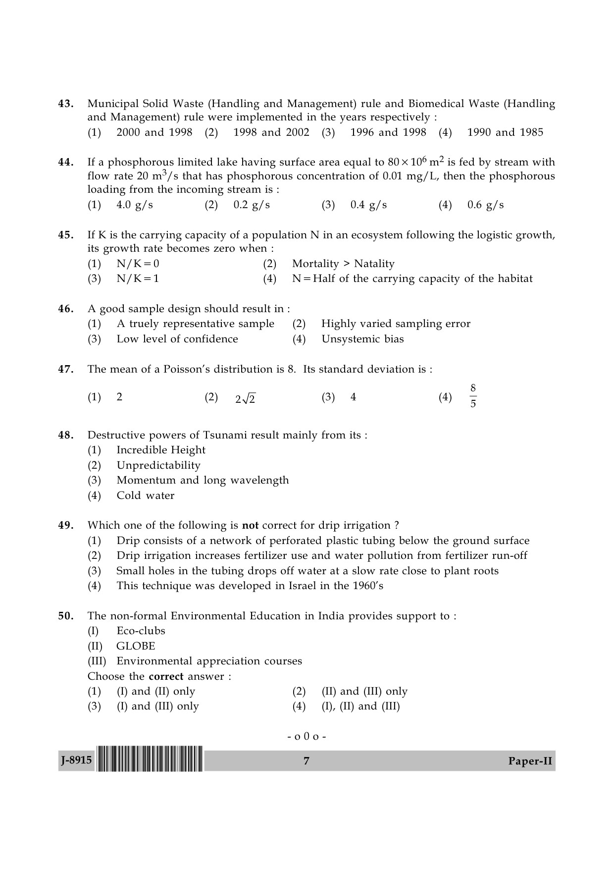 UGC NET Environmental Science Question Paper II June 2015 7