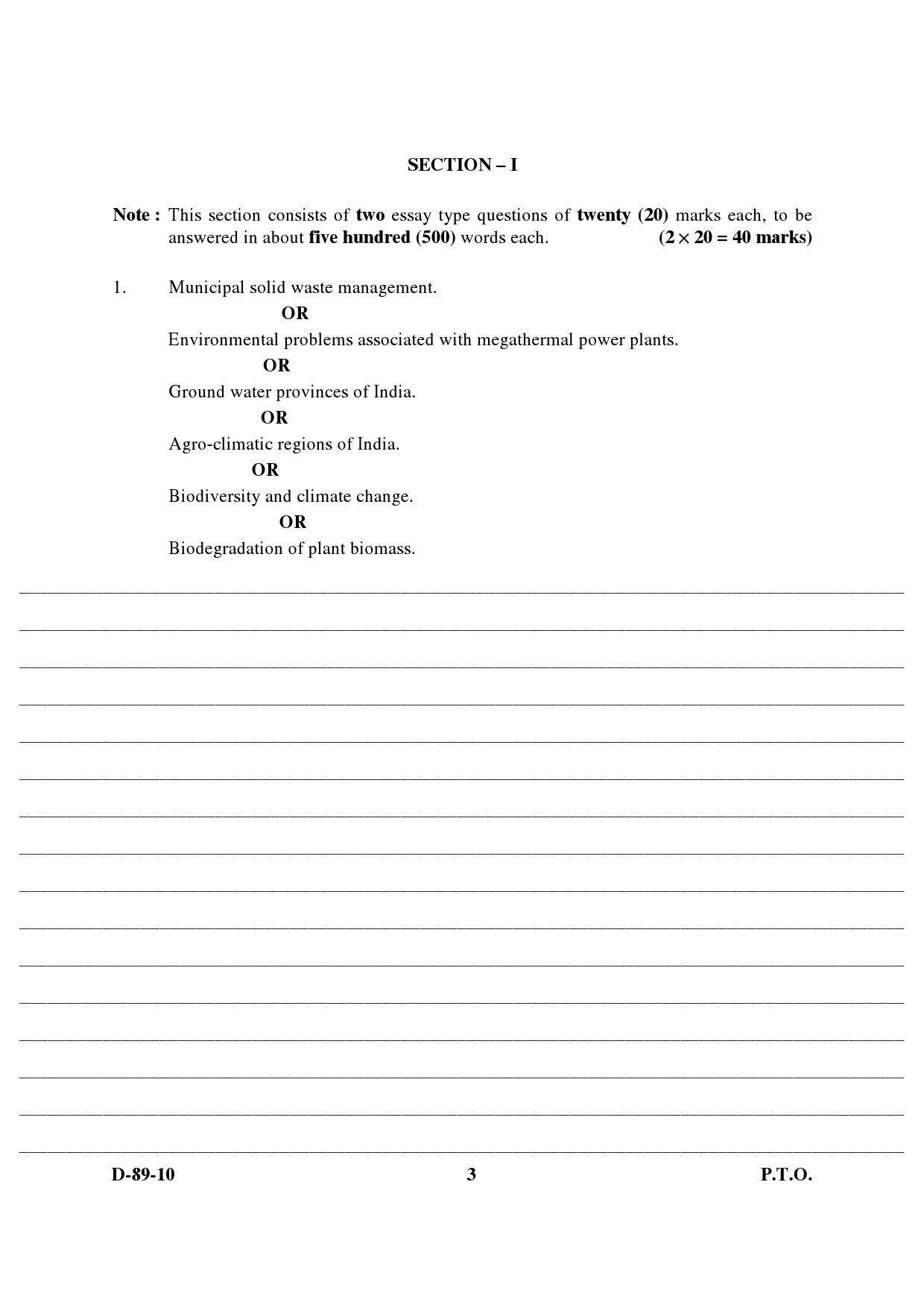 UGC NET Environmental Science Question Paper III December 2010 3