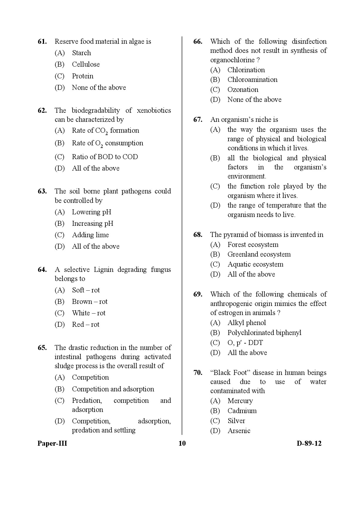 UGC NET Environmental Science Question Paper III December 2012 10