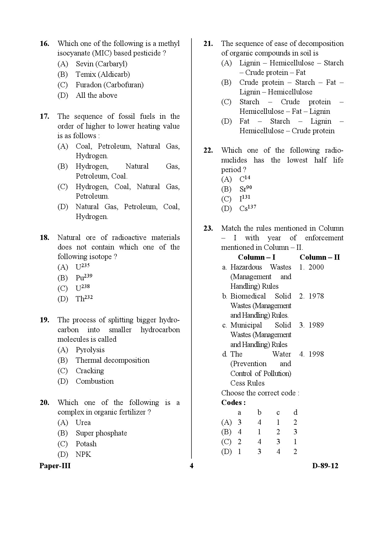 UGC NET Environmental Science Question Paper III December 2012 4