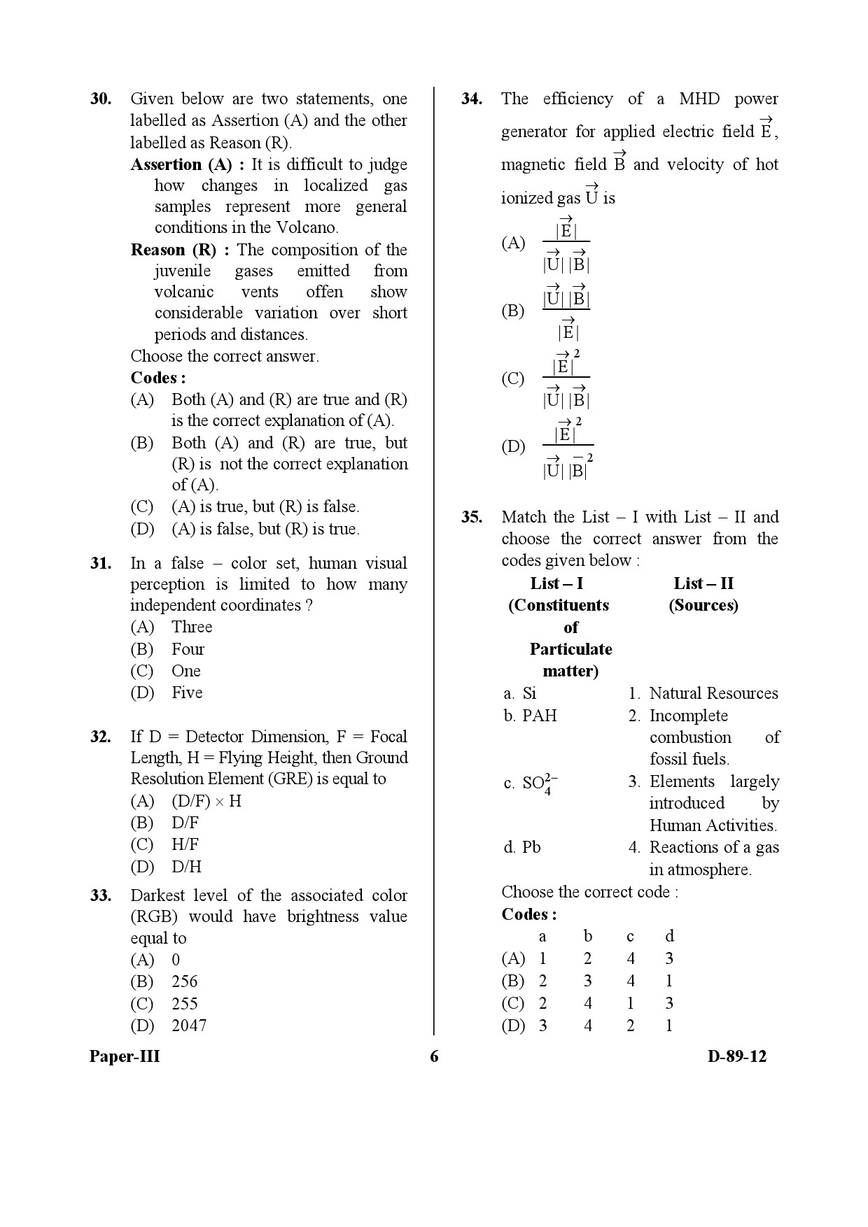 UGC NET Environmental Science Question Paper III December 2012 6