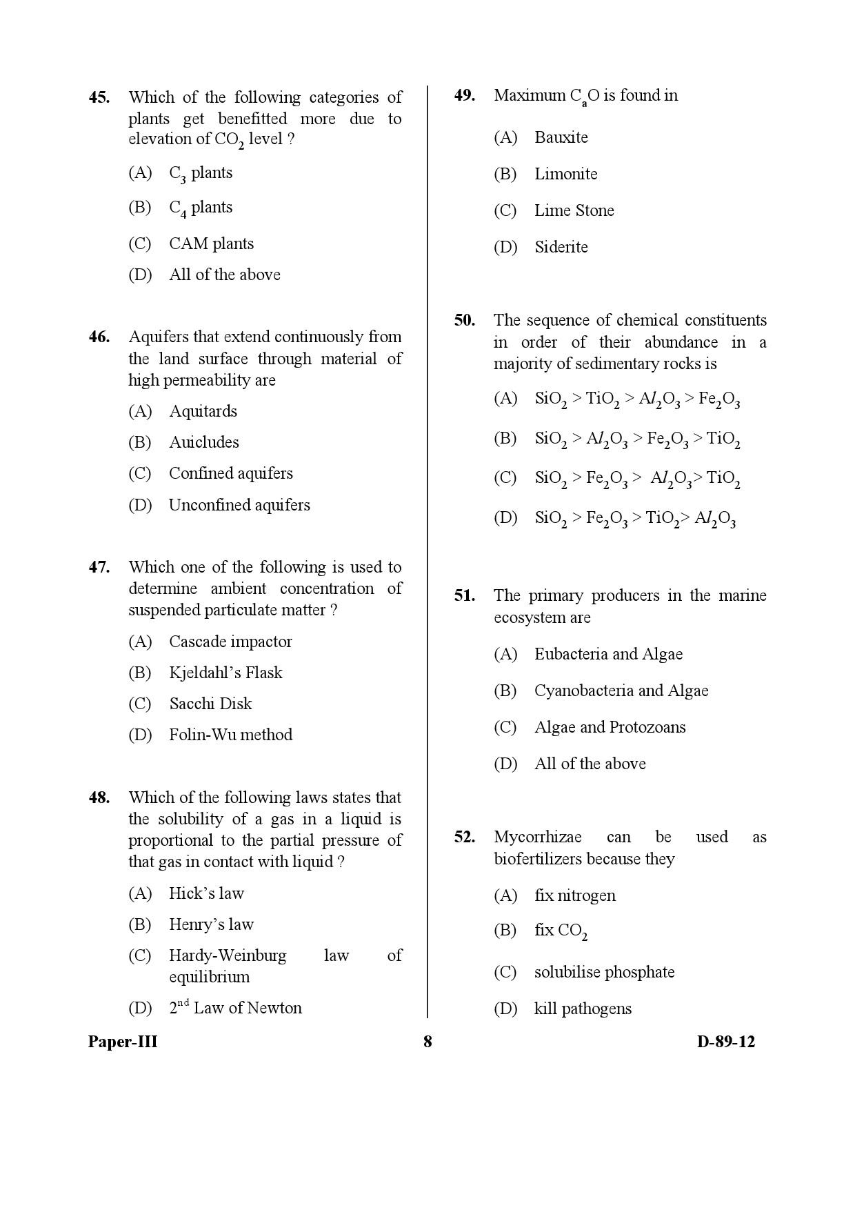 UGC NET Environmental Science Question Paper III December 2012 8