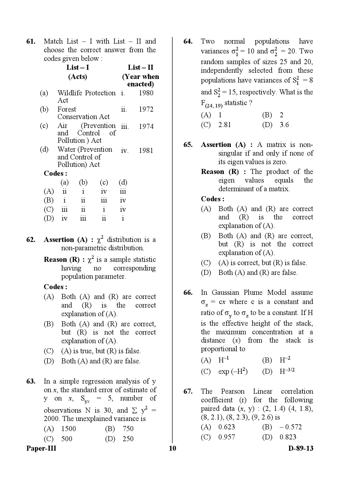 UGC NET Environmental Science Question Paper III December 2013 10