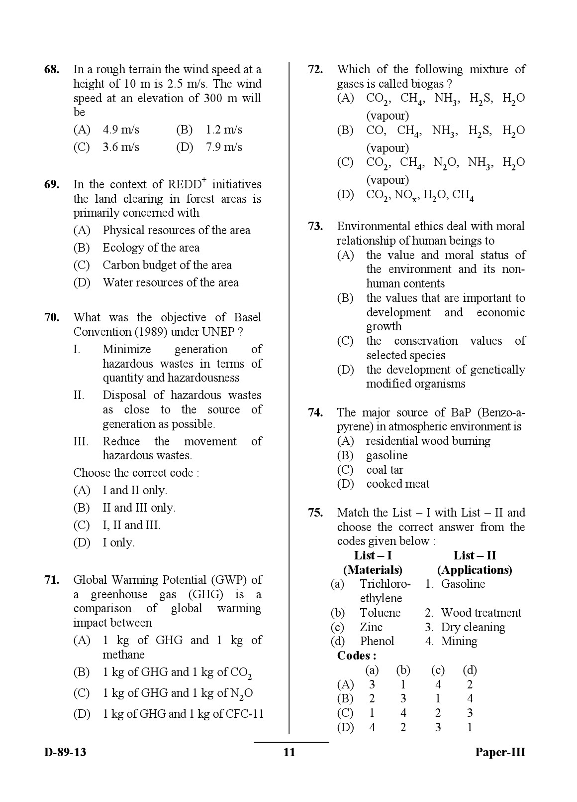 UGC NET Environmental Science Question Paper III December 2013 11