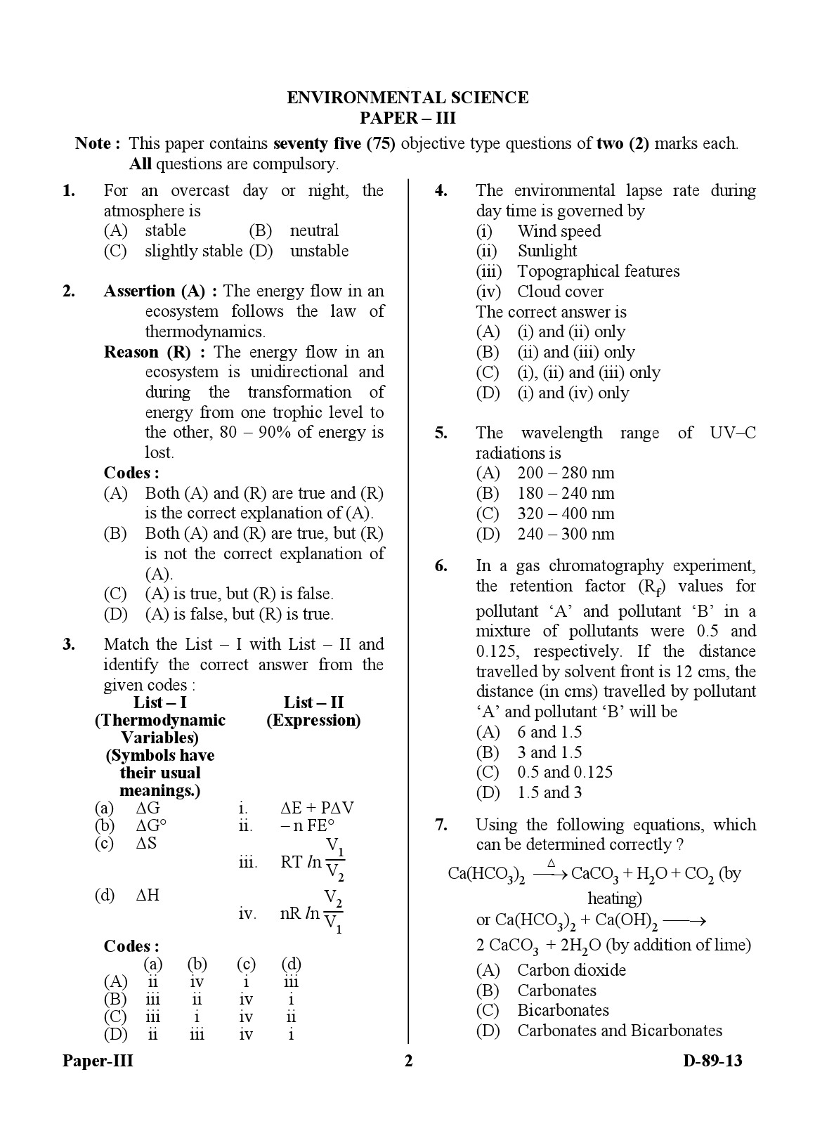 UGC NET Environmental Science Question Paper III December 2013 2