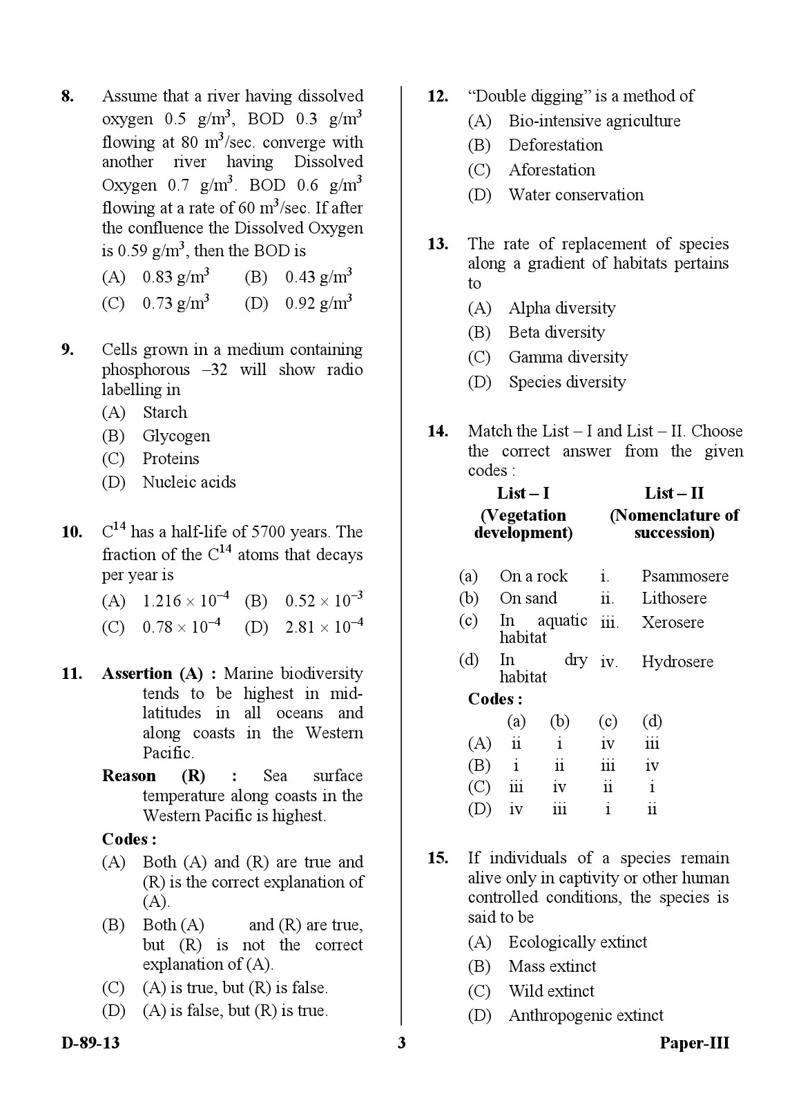 UGC NET Environmental Science Question Paper III December 2013 3