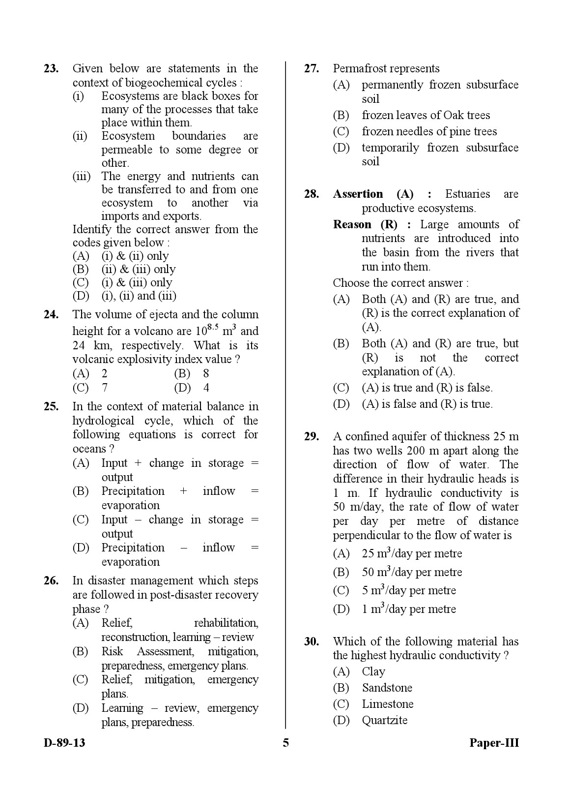 UGC NET Environmental Science Question Paper III December 2013 5