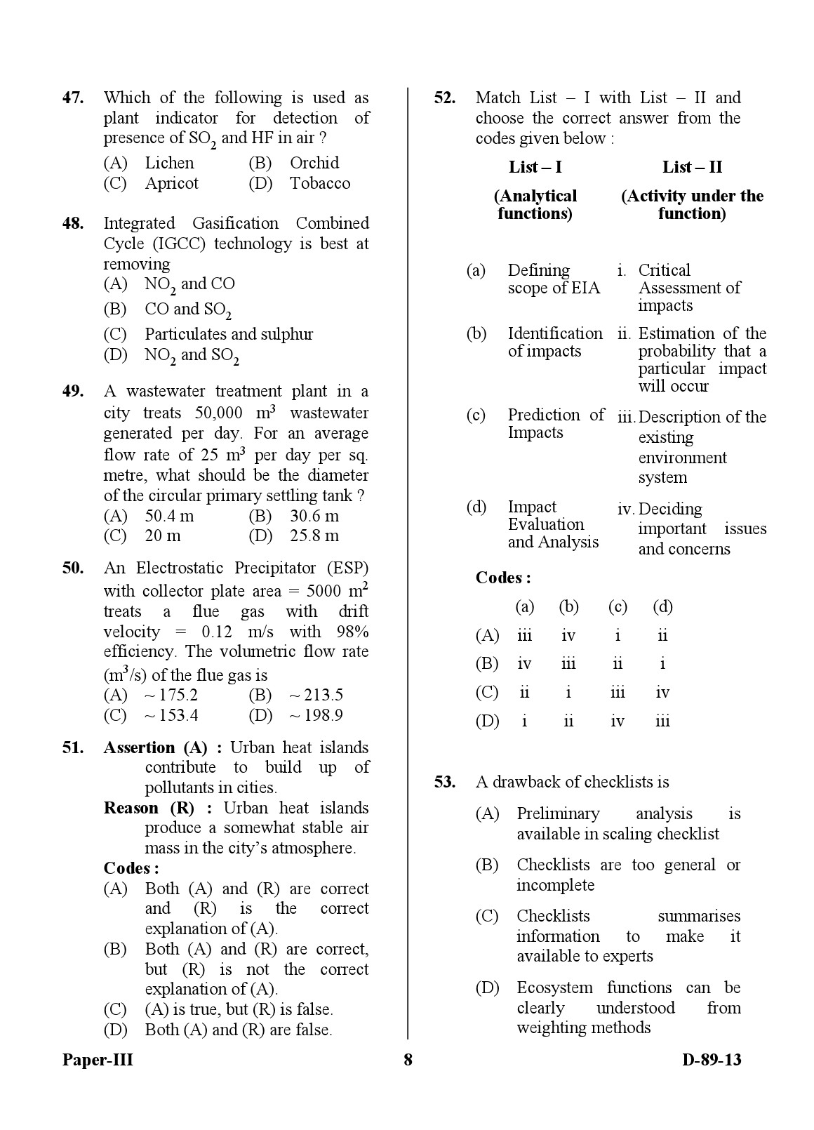 UGC NET Environmental Science Question Paper III December 2013 8