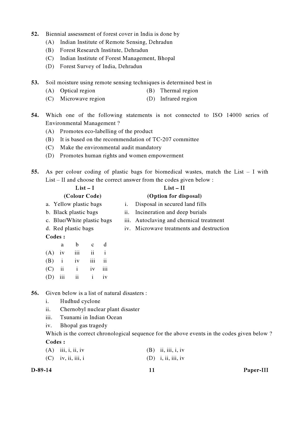 UGC NET Environmental Science Question Paper III December 2014 11