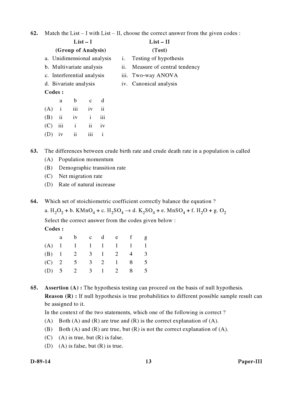 UGC NET Environmental Science Question Paper III December 2014 13