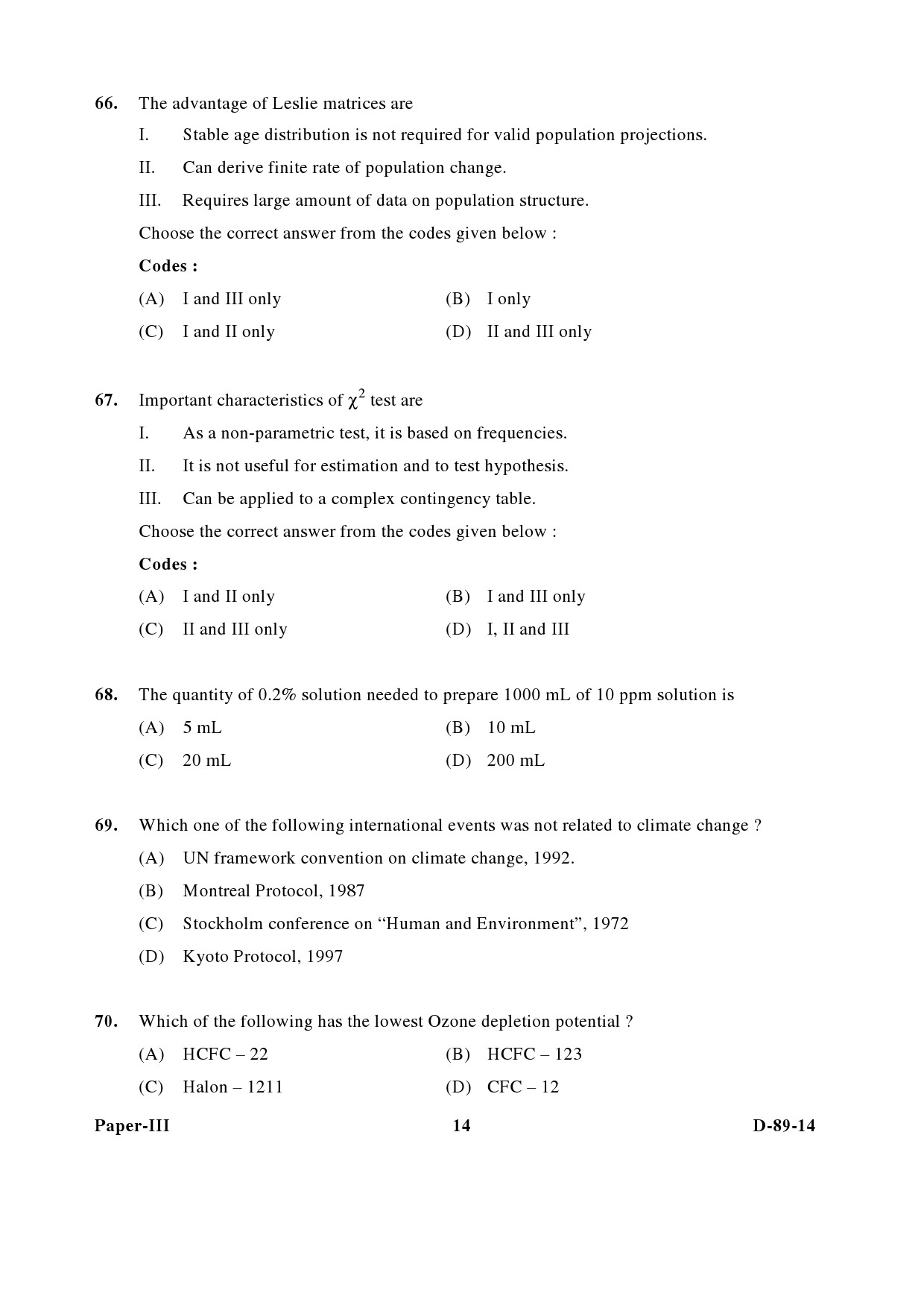 UGC NET Environmental Science Question Paper III December 2014 14