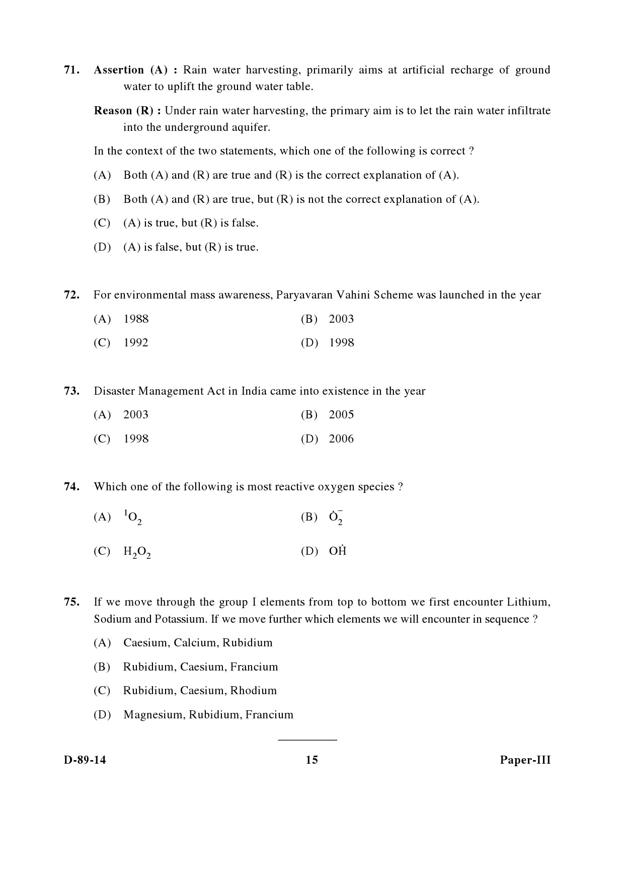 UGC NET Environmental Science Question Paper III December 2014 15