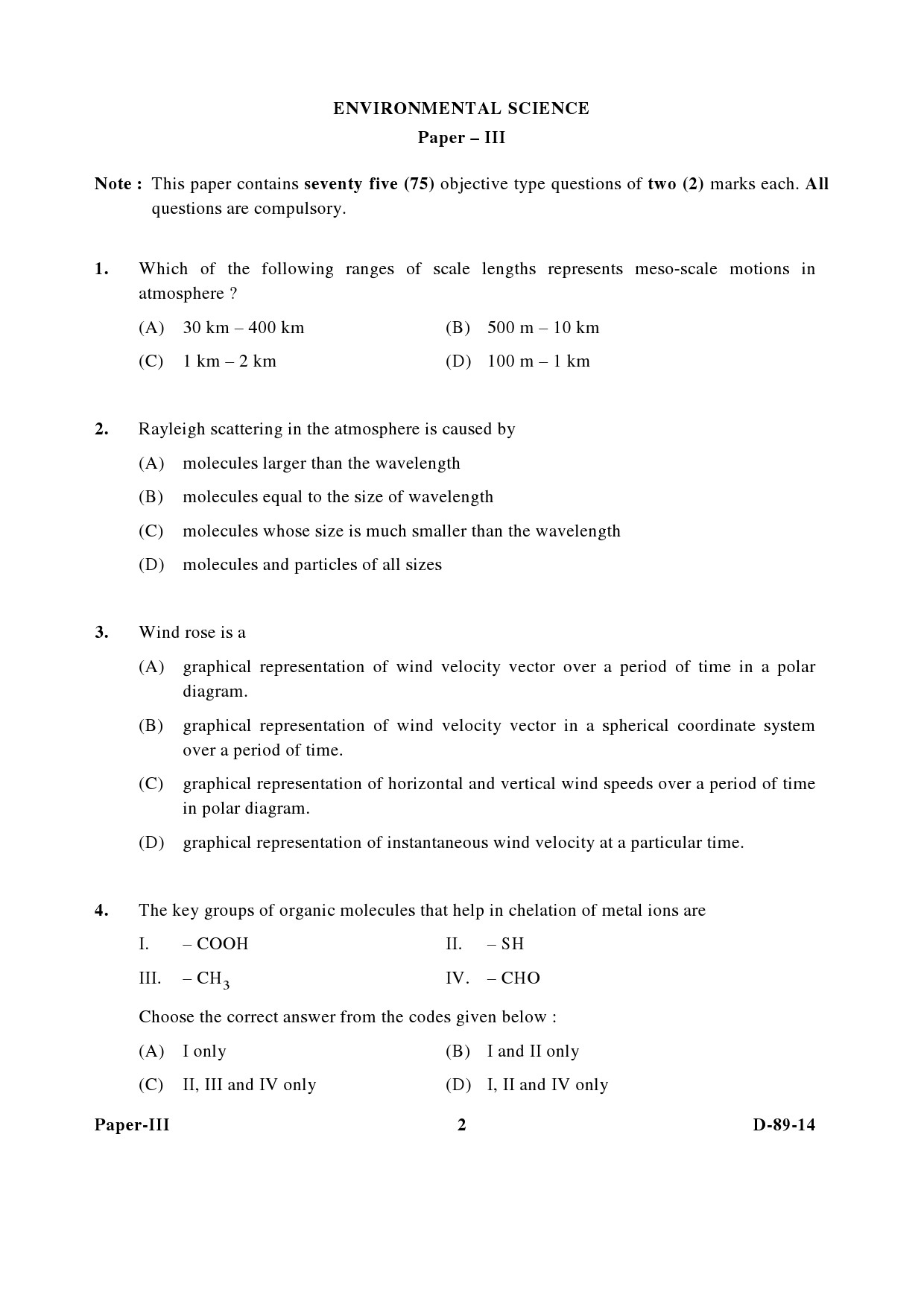 UGC NET Environmental Science Question Paper III December 2014 2