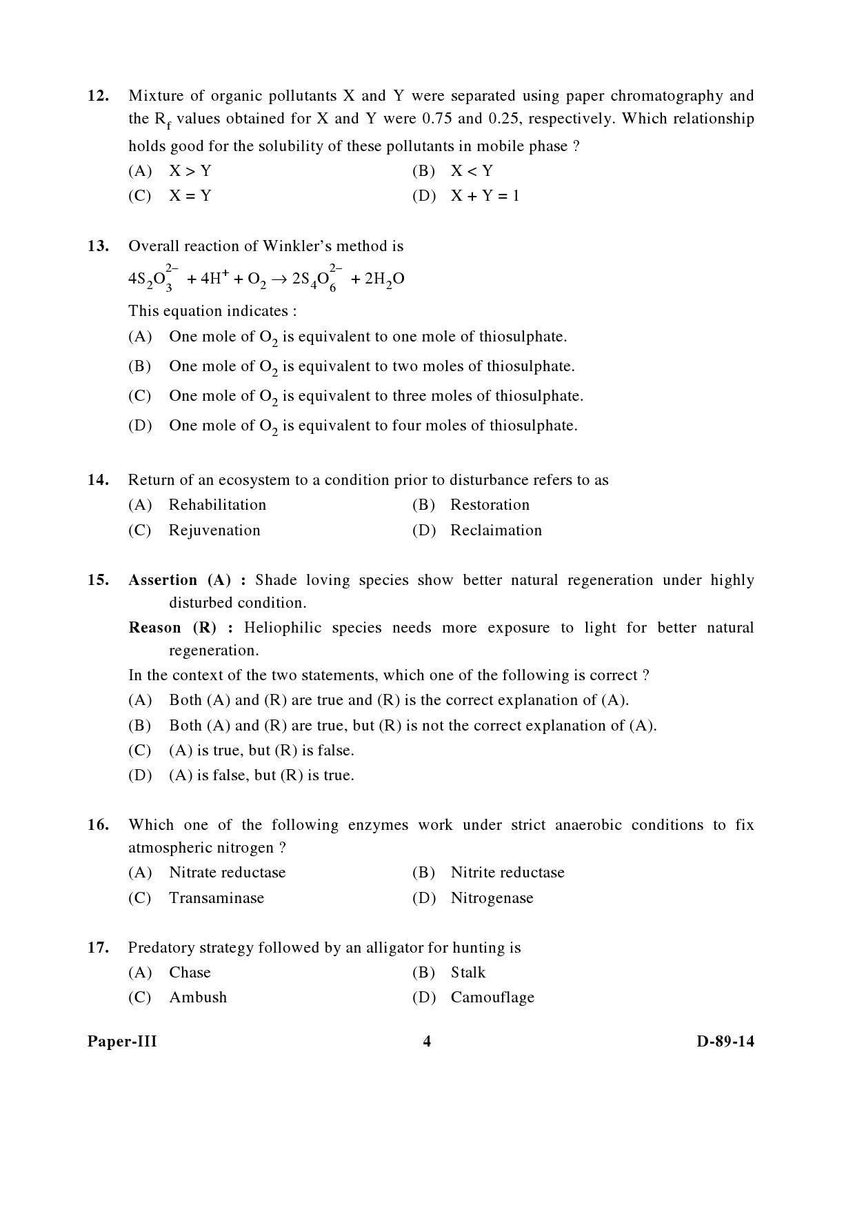 UGC NET Environmental Science Question Paper III December 2014 4