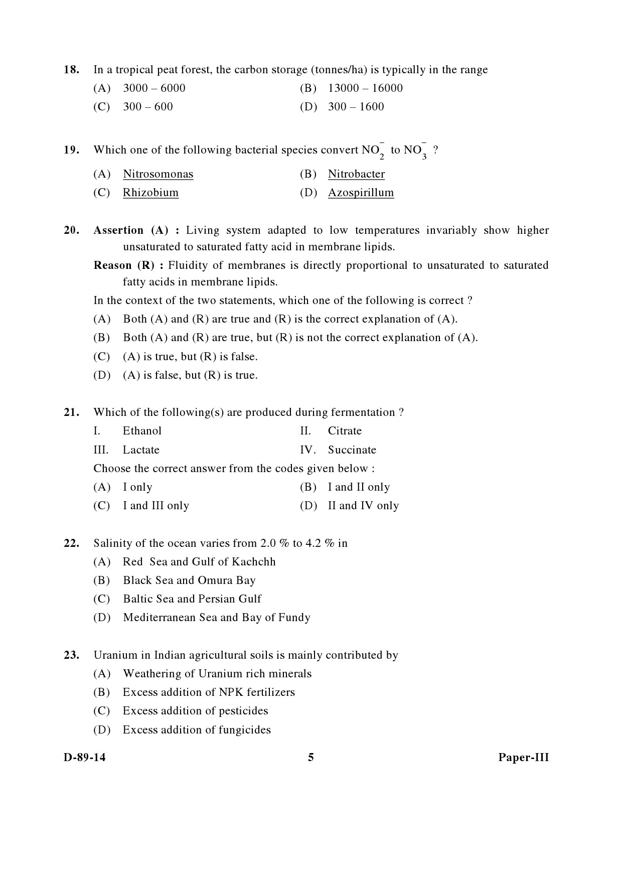 UGC NET Environmental Science Question Paper III December 2014 5