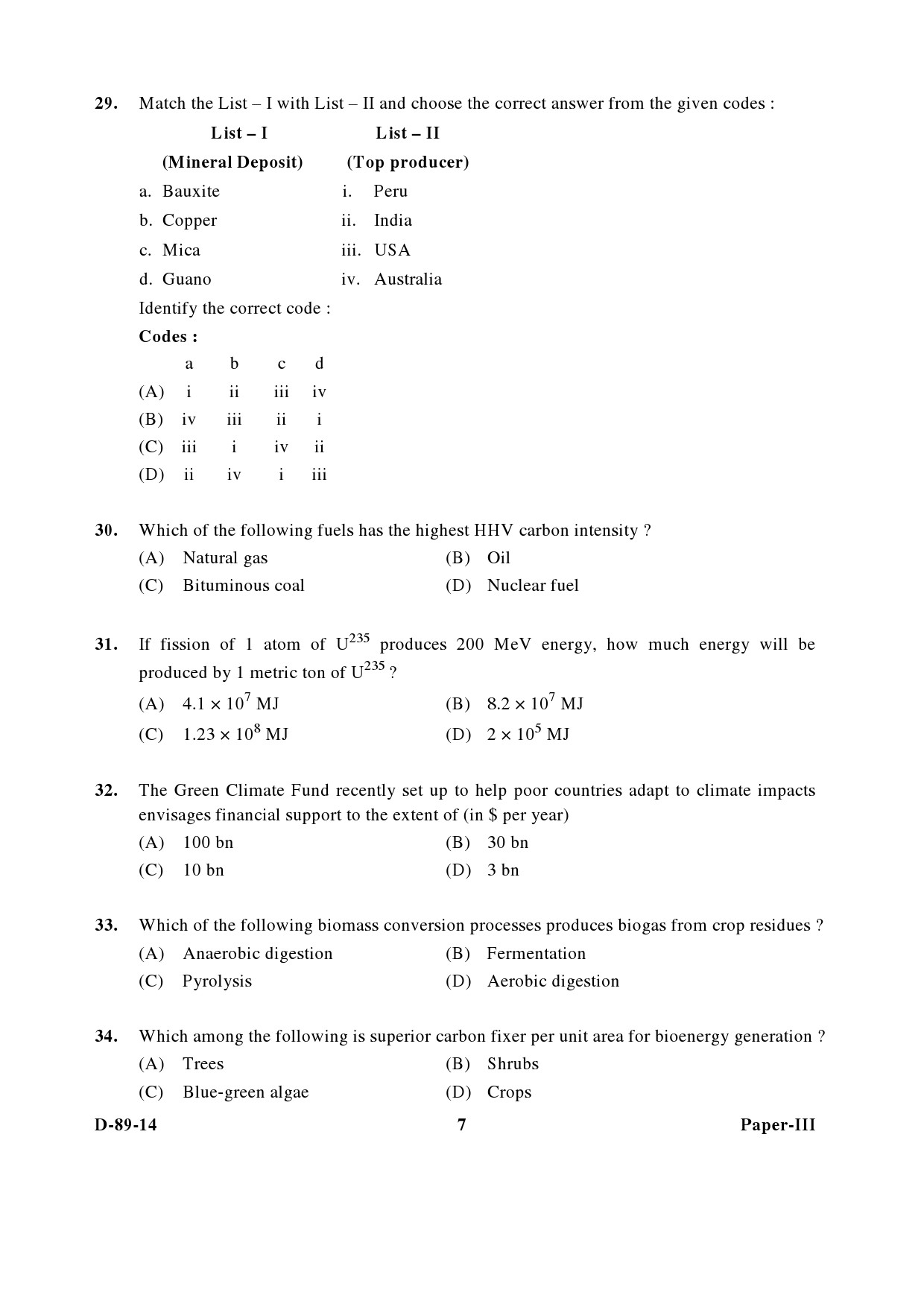 UGC NET Environmental Science Question Paper III December 2014 7