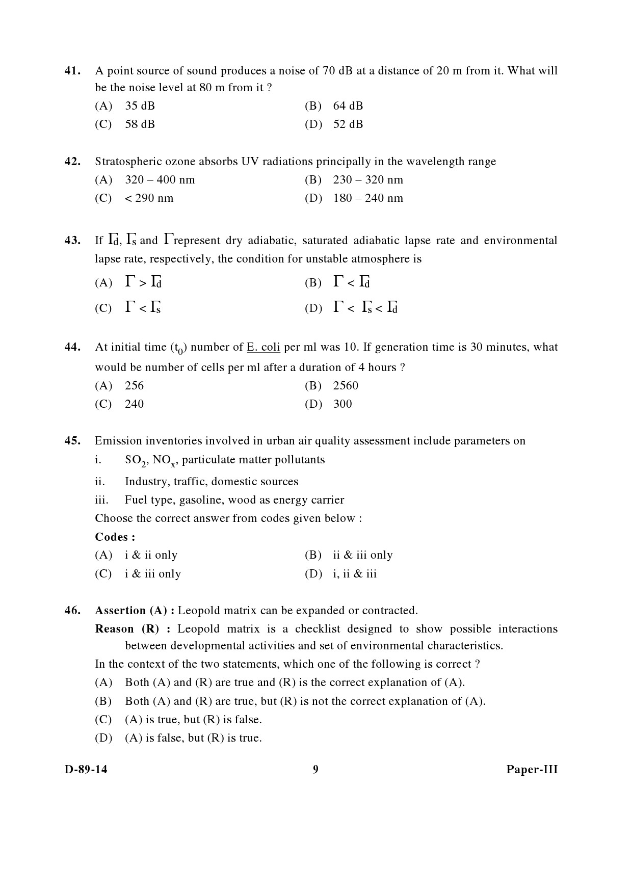 UGC NET Environmental Science Question Paper III December 2014 9