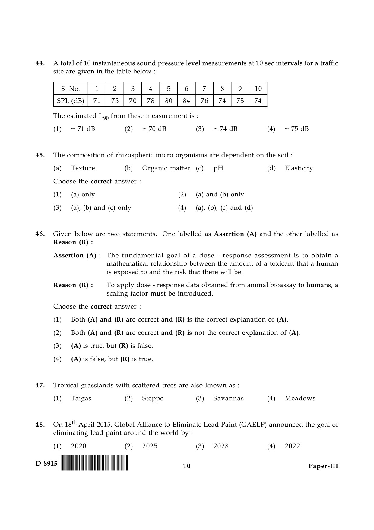 UGC NET Environmental Science Question Paper III December 2015 10