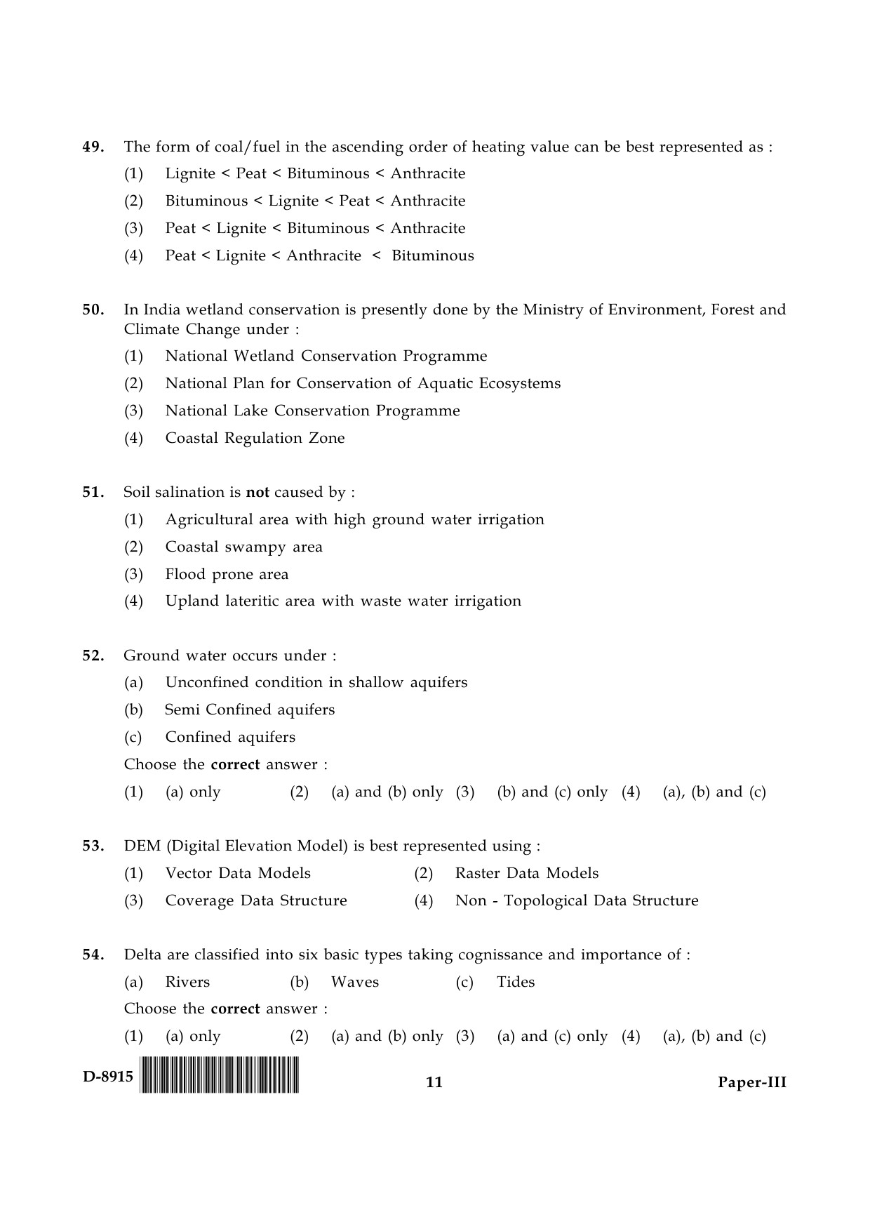 UGC NET Environmental Science Question Paper III December 2015 11