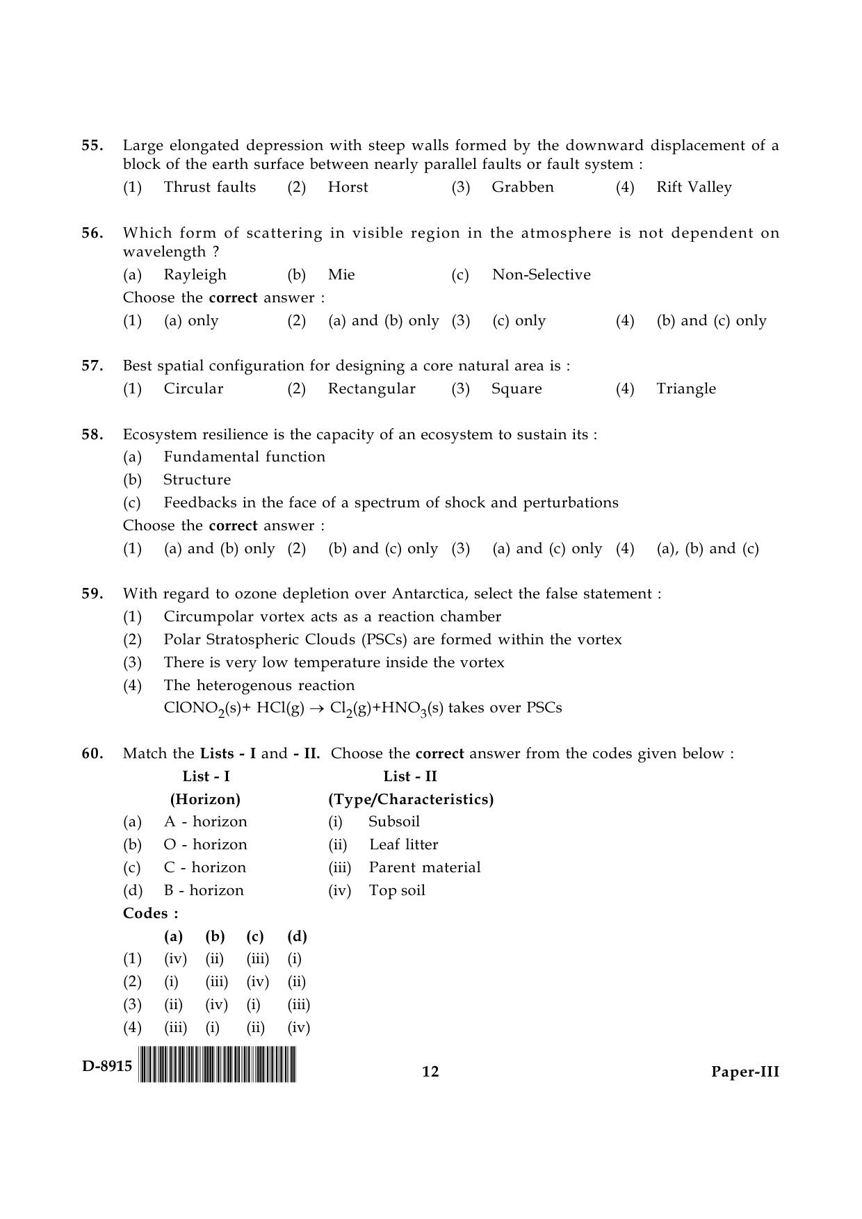 UGC NET Environmental Science Question Paper III December 2015 12