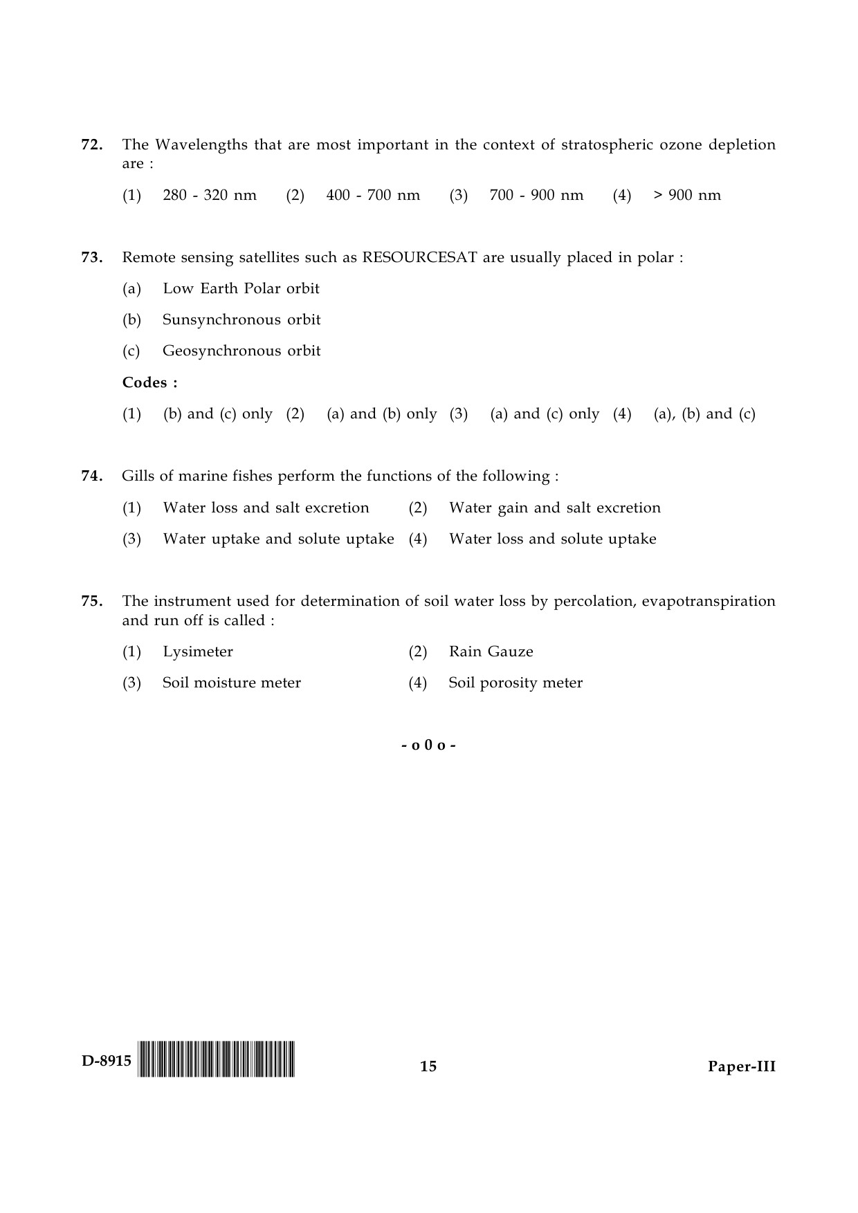 UGC NET Environmental Science Question Paper III December 2015 15