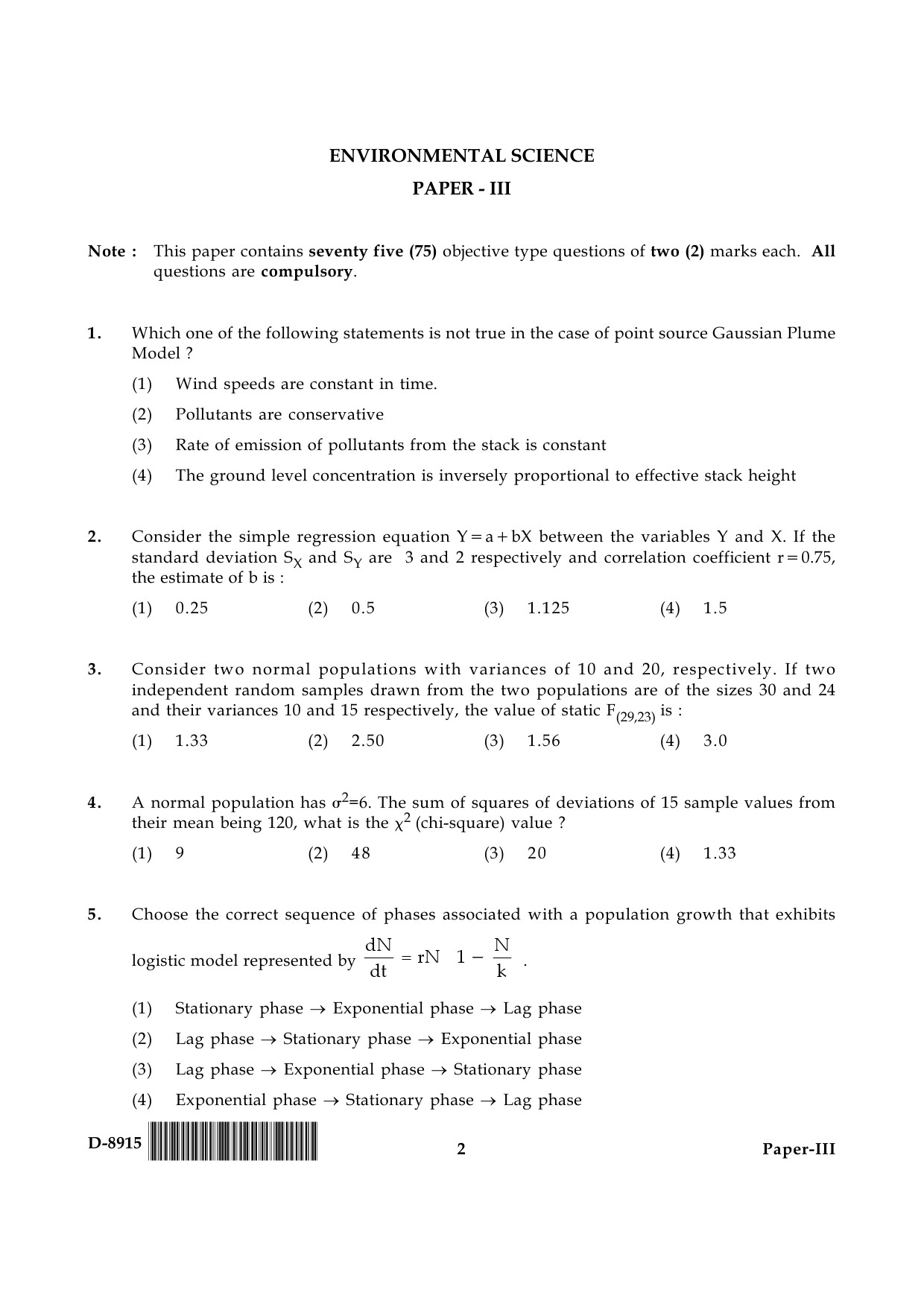 UGC NET Environmental Science Question Paper III December 2015 2